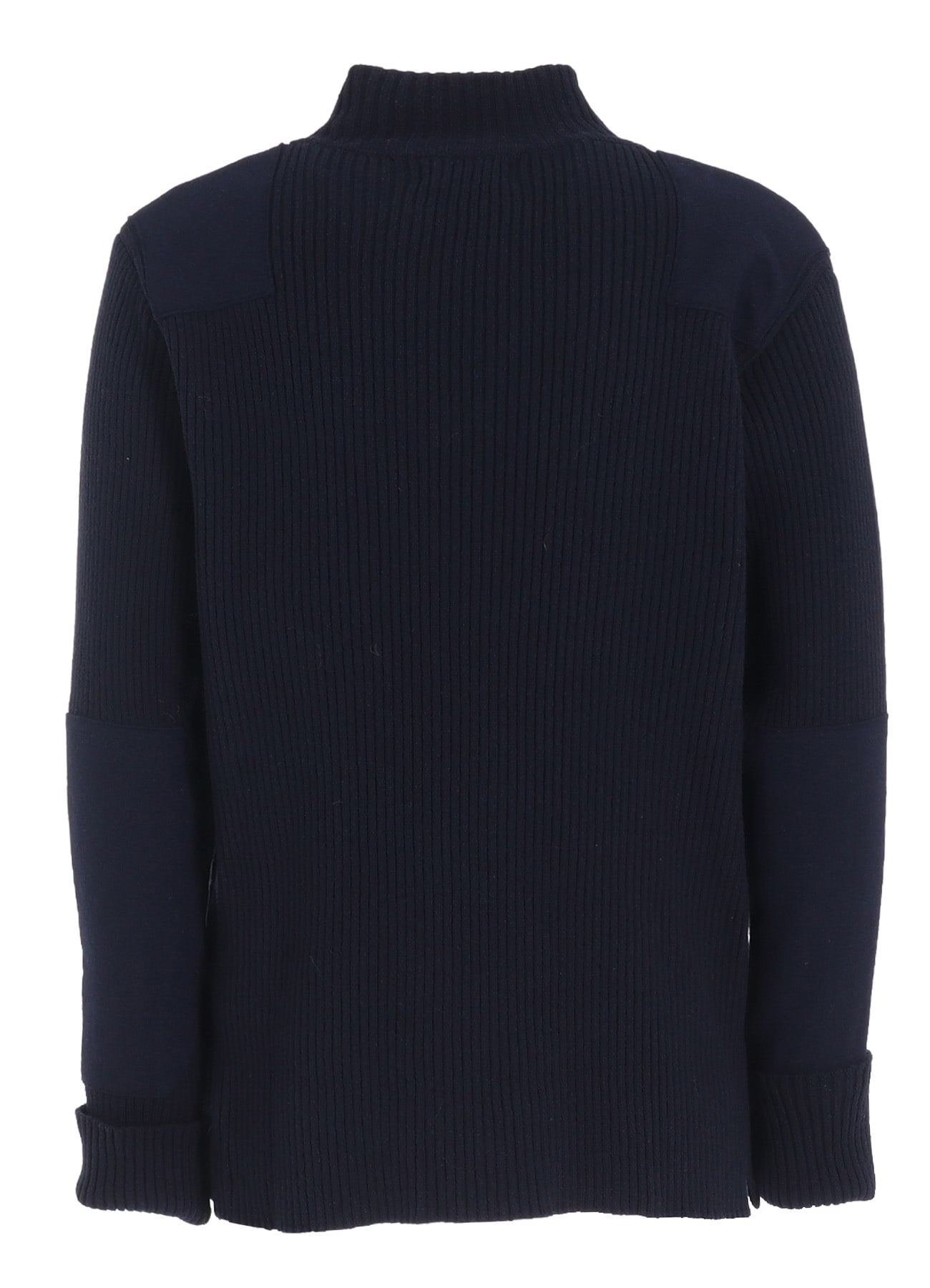 7G WOOL COTTON RIB ZIP-UP  WITH FLANNEL SHOULDER AND ELBOW PATCHES