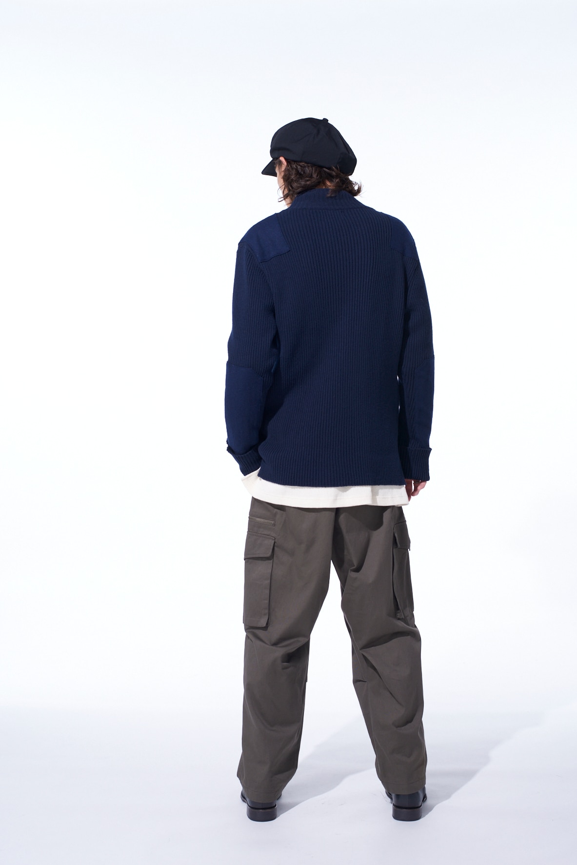 7G WOOL COTTON RIB ZIP-UP  WITH FLANNEL SHOULDER AND ELBOW PATCHES