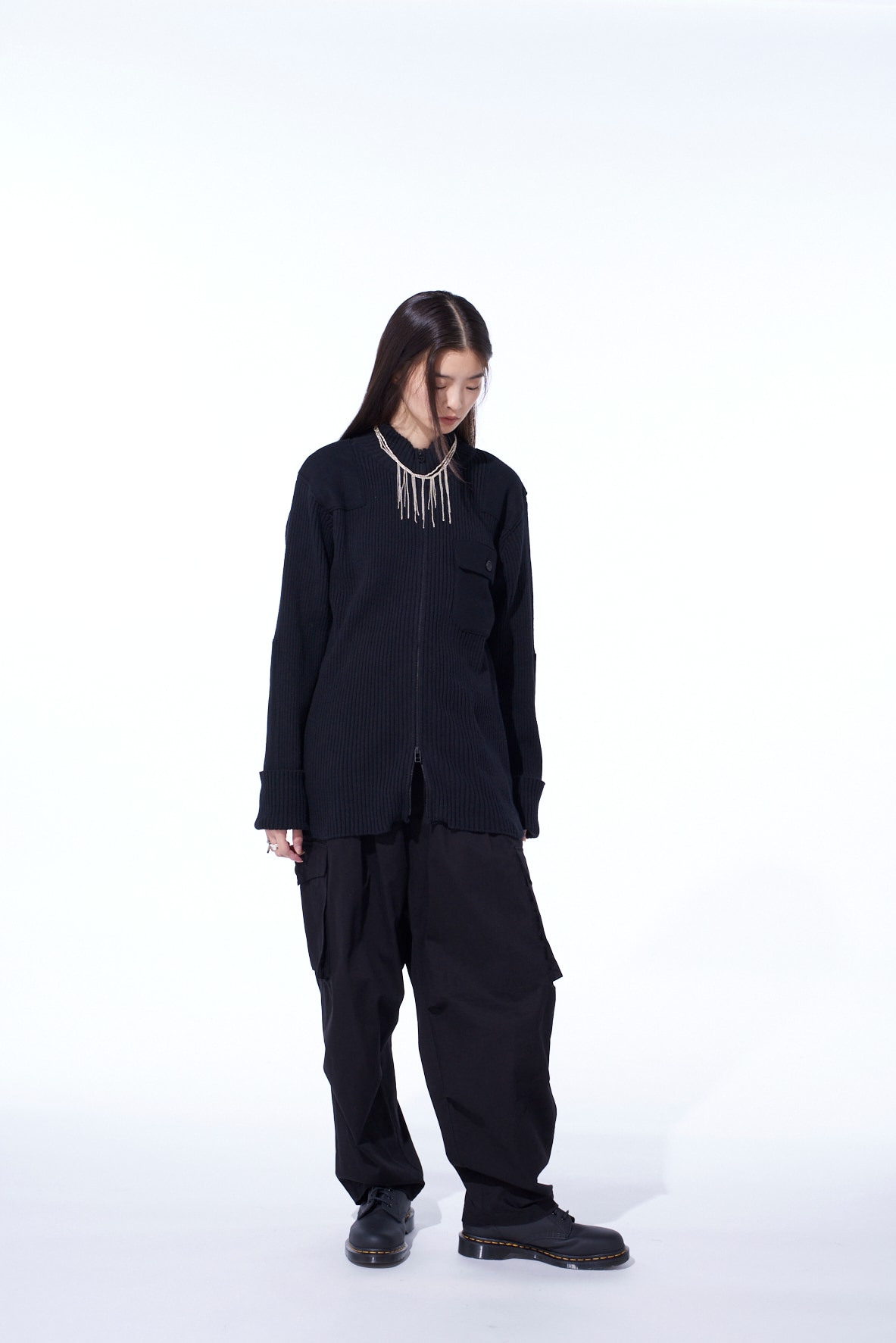 7G WOOL COTTON RIB ZIP-UP  WITH FLANNEL SHOULDER AND ELBOW PATCHES