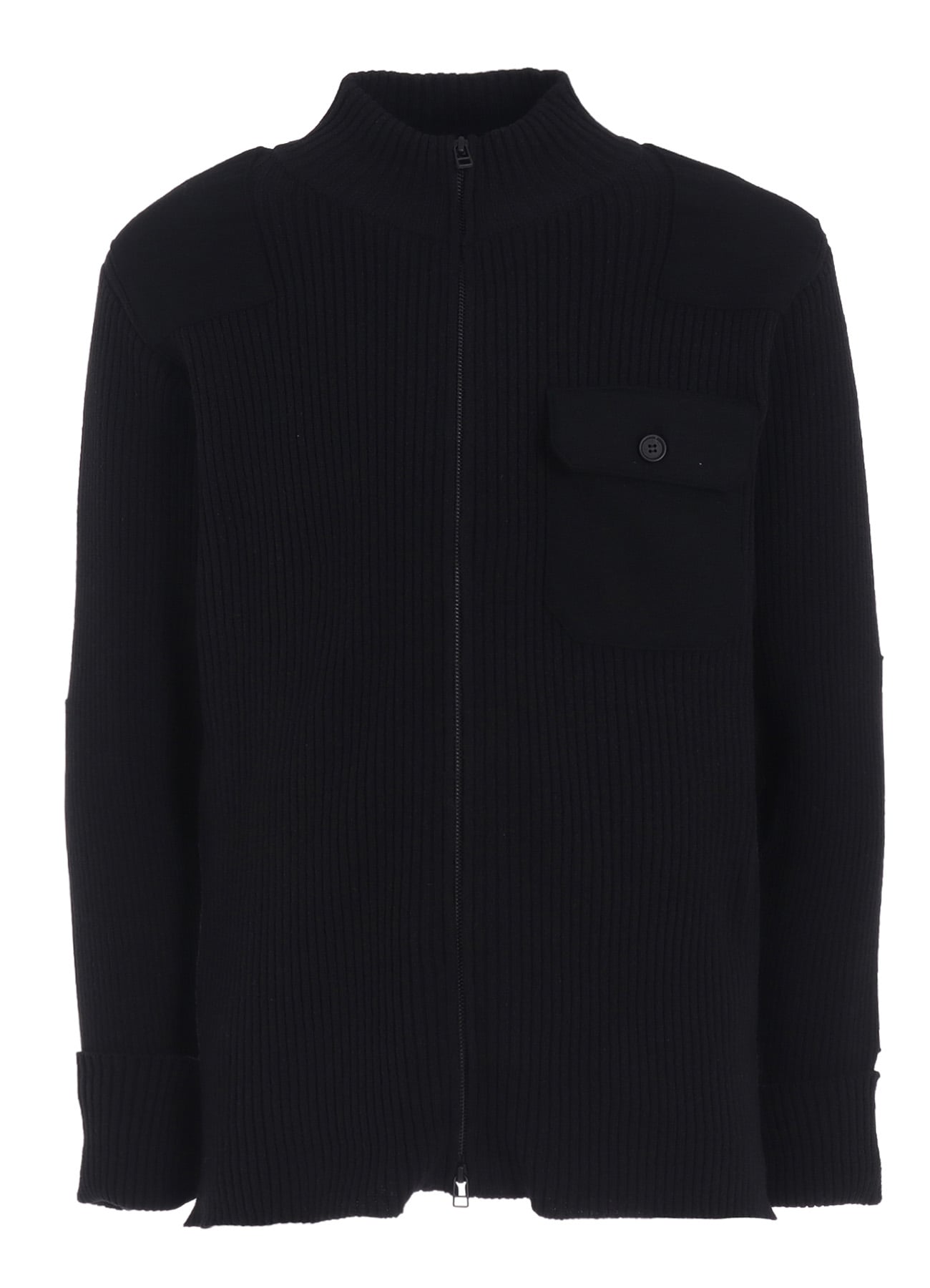 7G WOOL COTTON RIB ZIP-UP  WITH FLANNEL SHOULDER AND ELBOW PATCHES