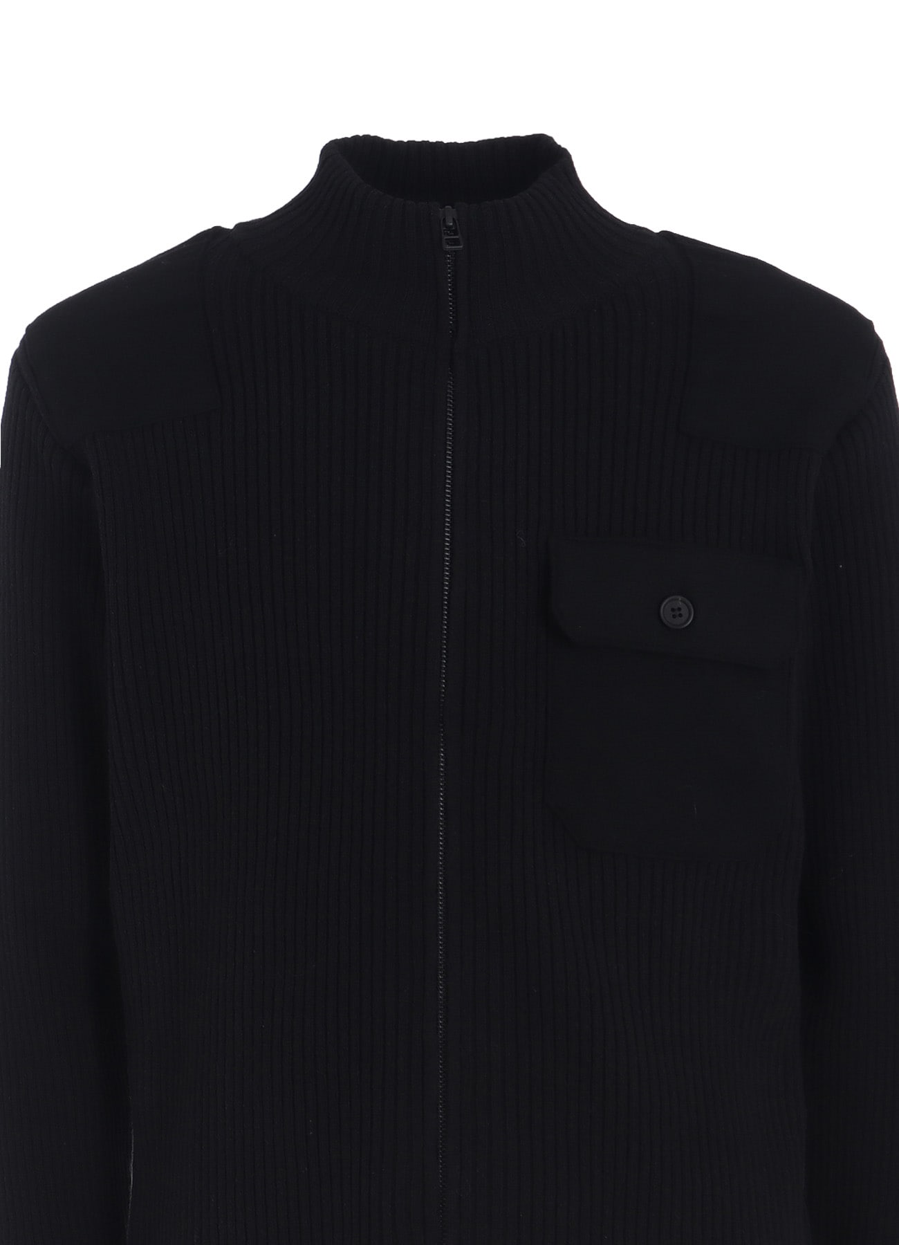 7G WOOL COTTON RIB ZIP-UP  WITH FLANNEL SHOULDER AND ELBOW PATCHES