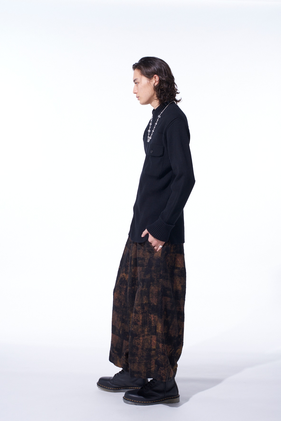 7G WOOL COTTON RIB ZIP-UP  WITH FLANNEL SHOULDER AND ELBOW PATCHES