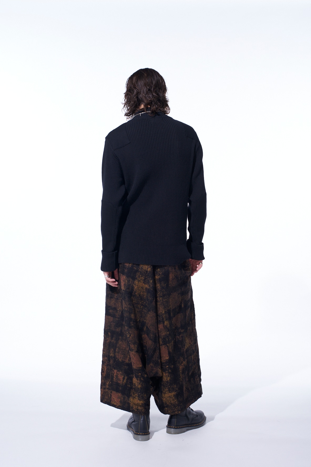 7G WOOL COTTON RIB ZIP-UP  WITH FLANNEL SHOULDER AND ELBOW PATCHES