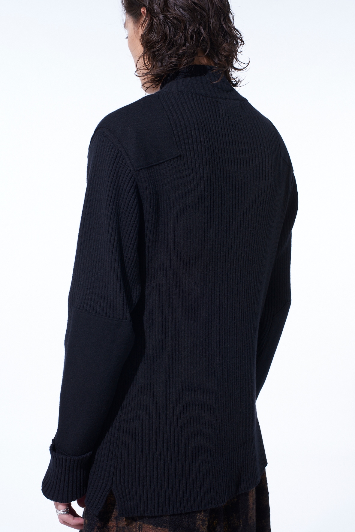 7G WOOL COTTON RIB ZIP-UP  WITH FLANNEL SHOULDER AND ELBOW PATCHES