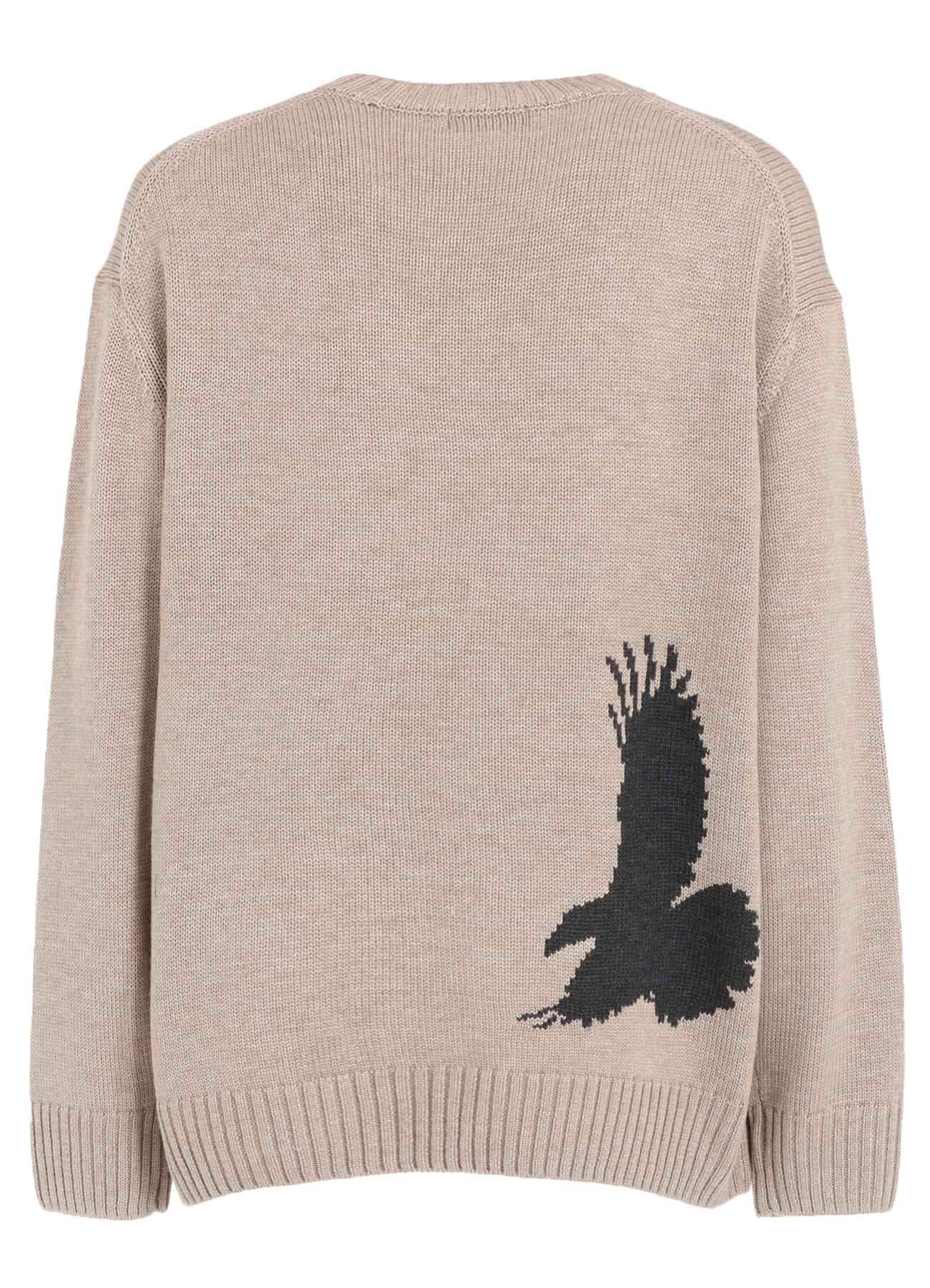 7G WOOL-BLEND INTARSIA CROW-PATTERN PULLOVER