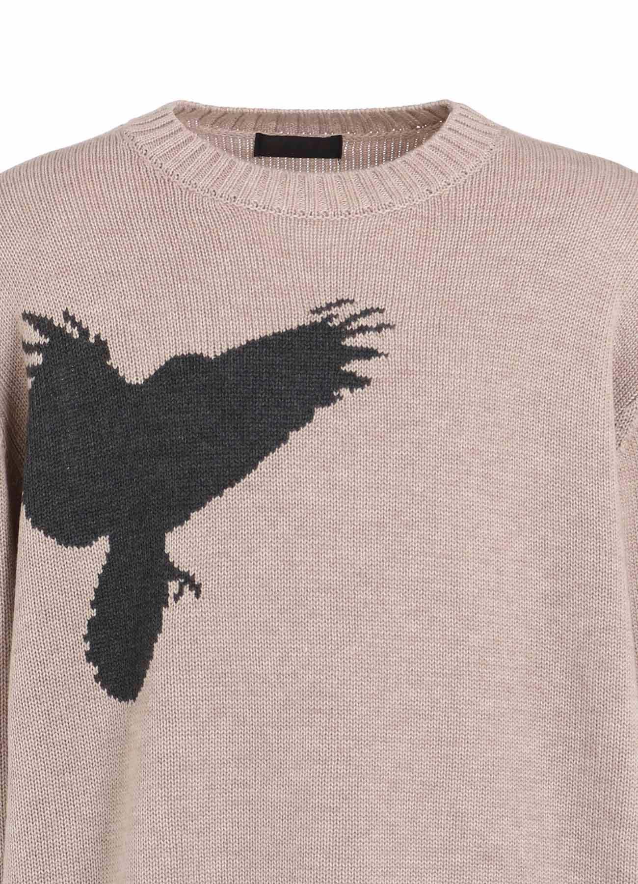 7G WOOL-BLEND INTARSIA CROW-PATTERN PULLOVER