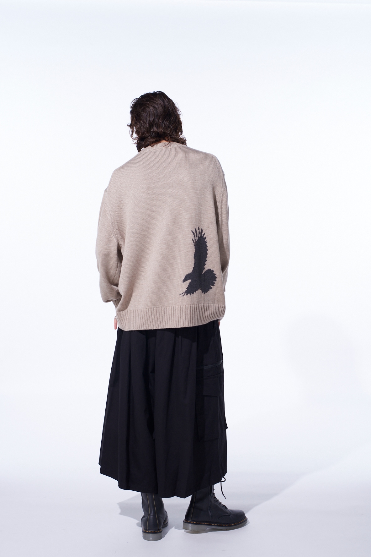 7G WOOL-BLEND INTARSIA CROW-PATTERN PULLOVER