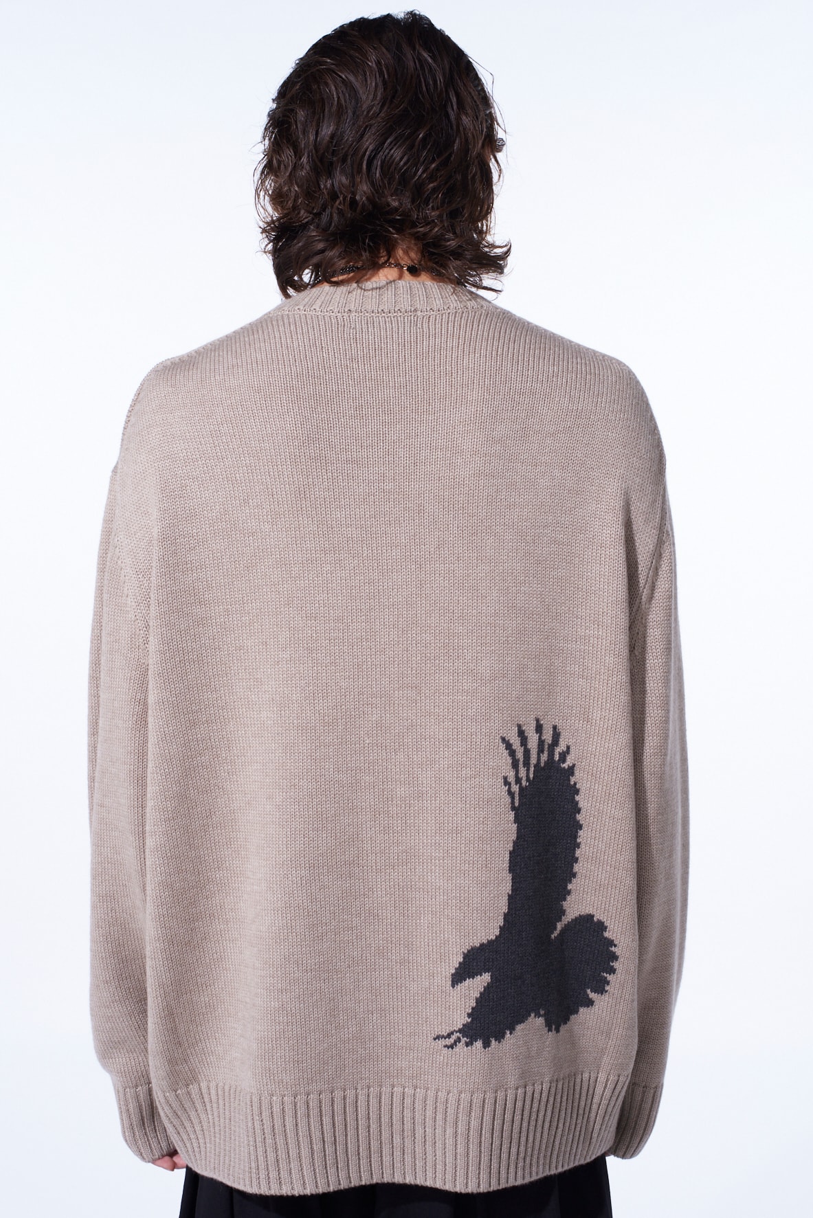 7G WOOL-BLEND INTARSIA CROW-PATTERN PULLOVER