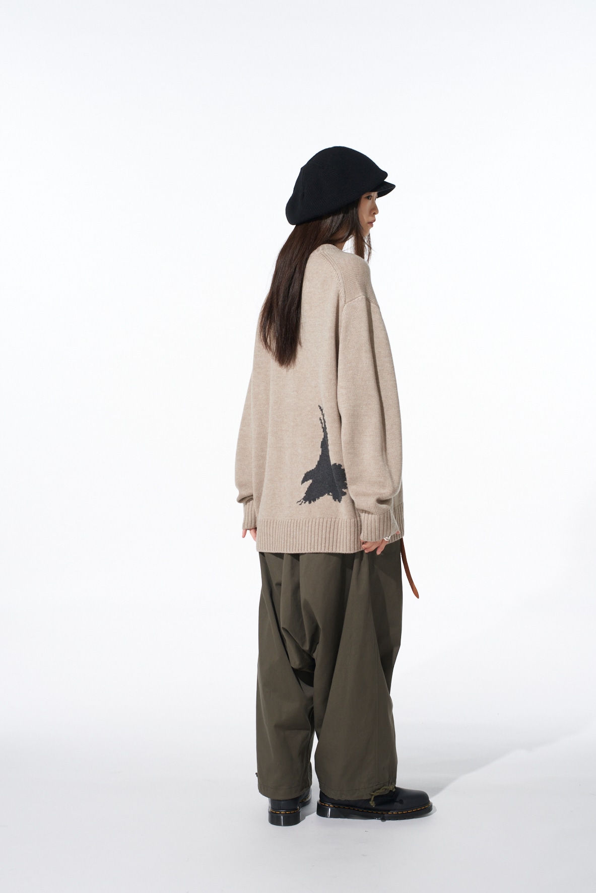 7G WOOL-BLEND INTARSIA CROW-PATTERN PULLOVER