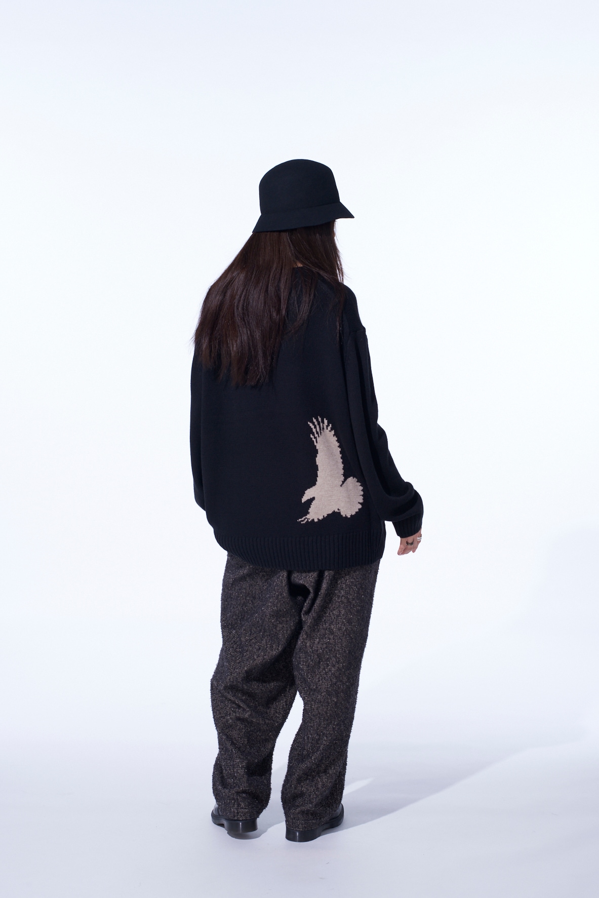 7G WOOL-BLEND INTARSIA CROW-PATTERN PULLOVER