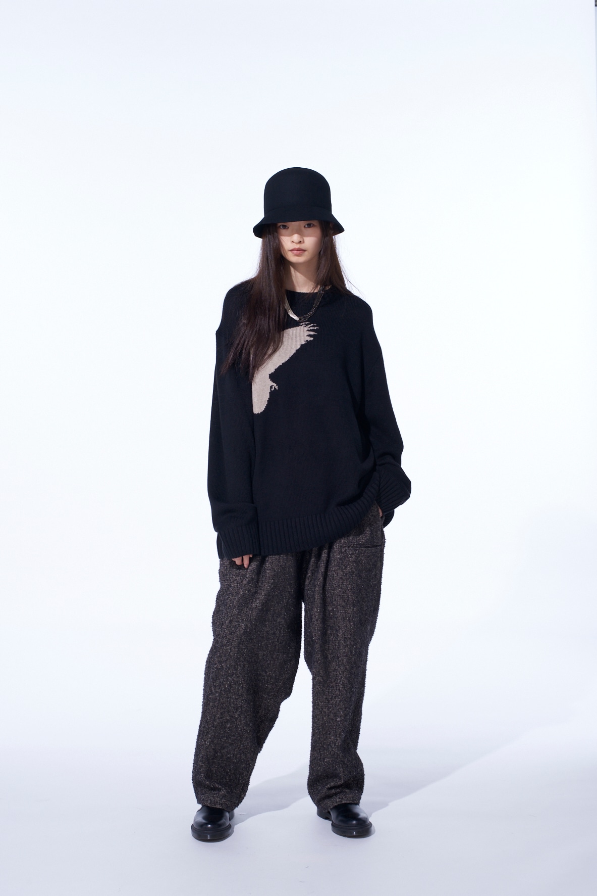7G WOOL-BLEND INTARSIA CROW-PATTERN PULLOVER