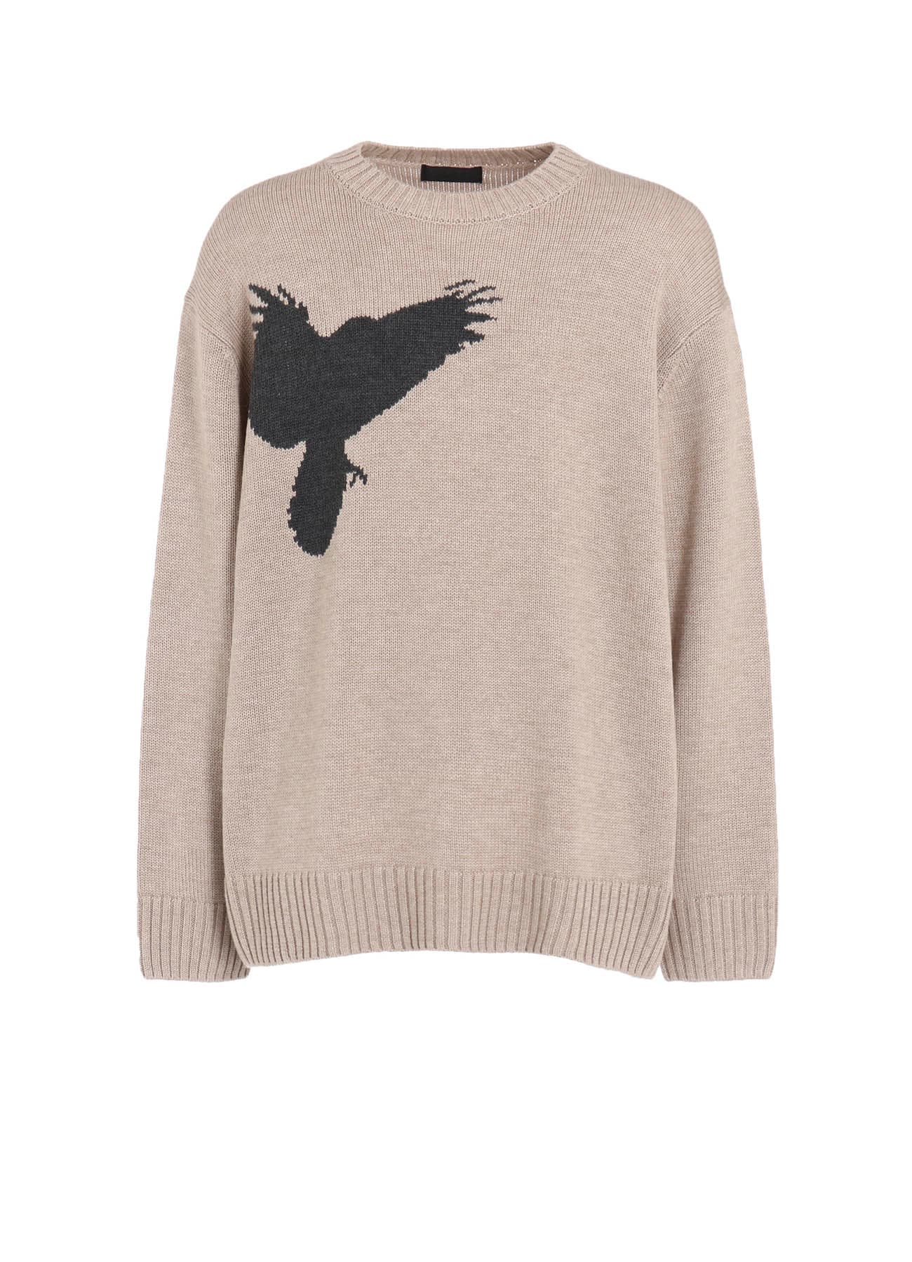 7G WOOL-BLEND INTARSIA CROW-PATTERN PULLOVER