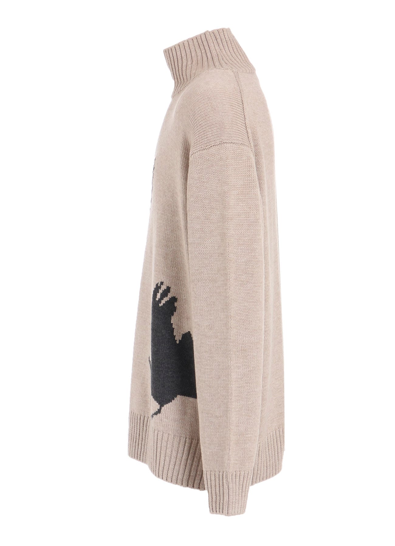 7G WOOL-BLEND INTARSIA CROW-PATTERN HIGH NECK KNIT