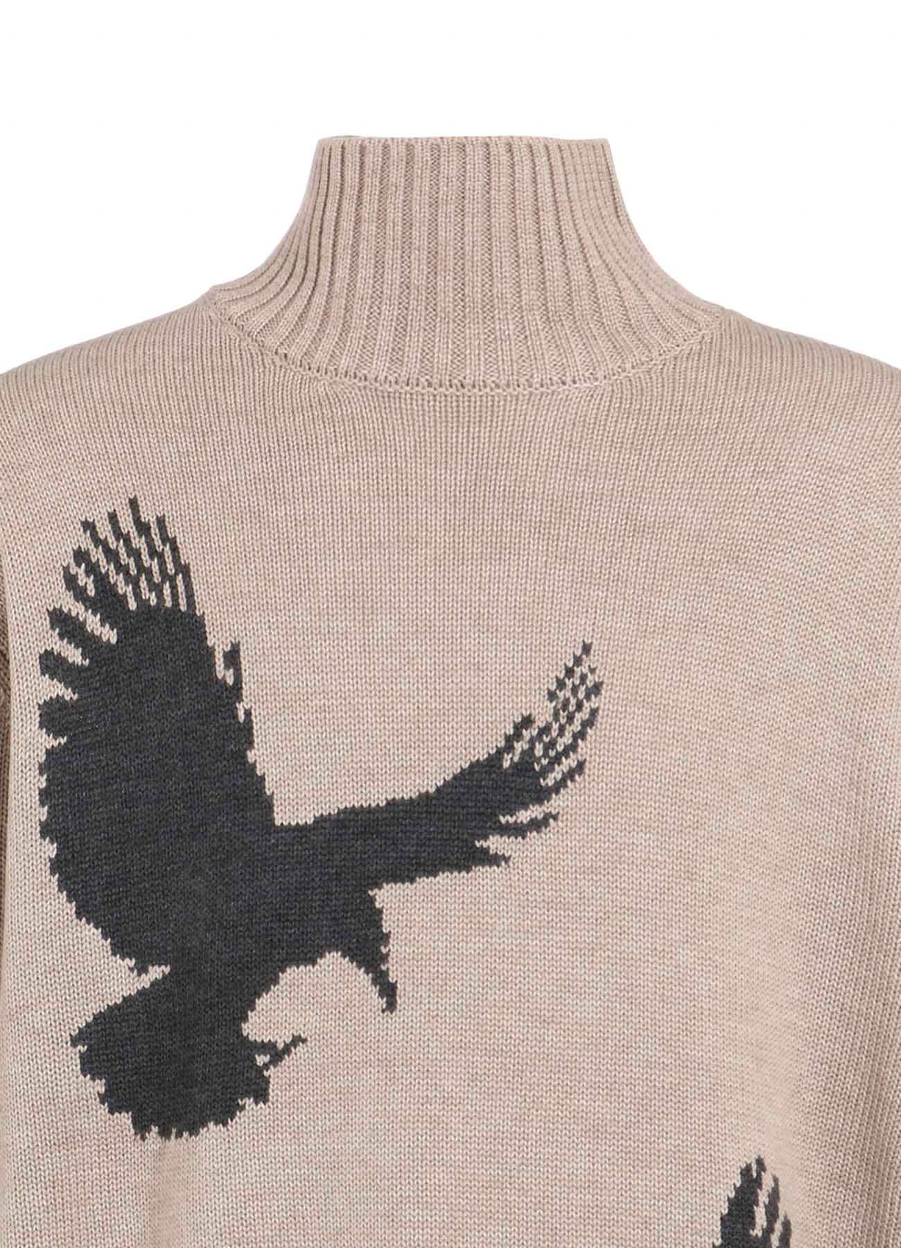 7G WOOL-BLEND INTARSIA CROW-PATTERN HIGH NECK KNIT