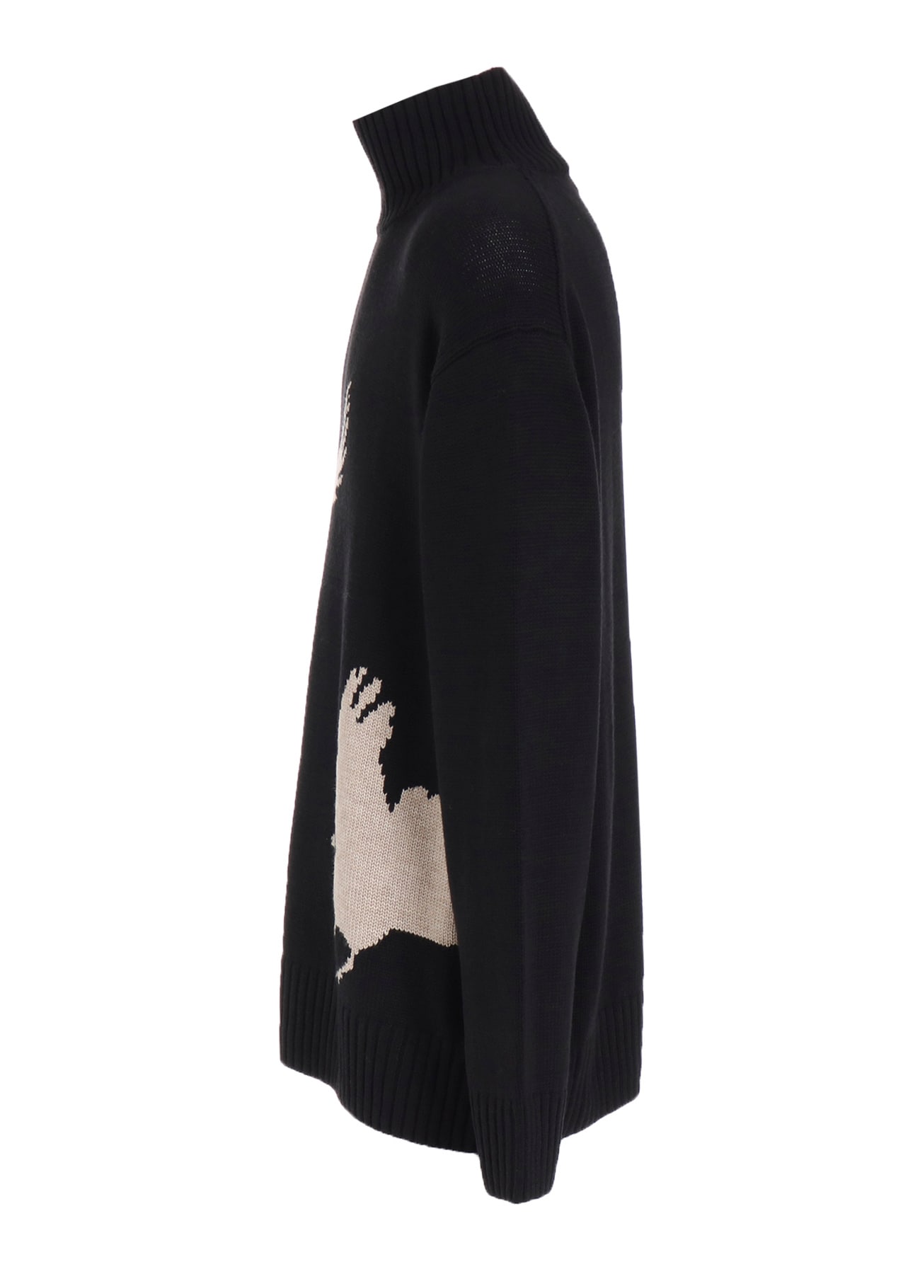 7G WOOL-BLEND INTARSIA CROW-PATTERN HIGH NECK KNIT