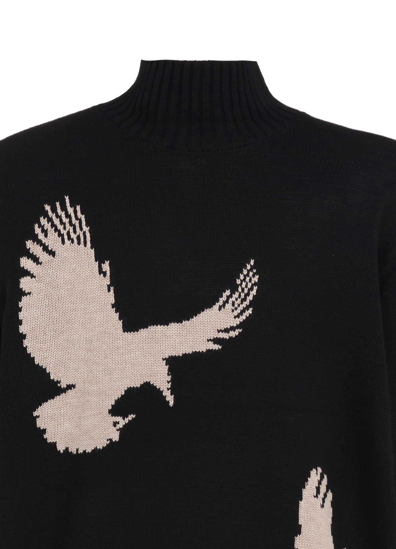 7G WOOL-BLEND INTARSIA CROW-PATTERN HIGH NECK KNIT