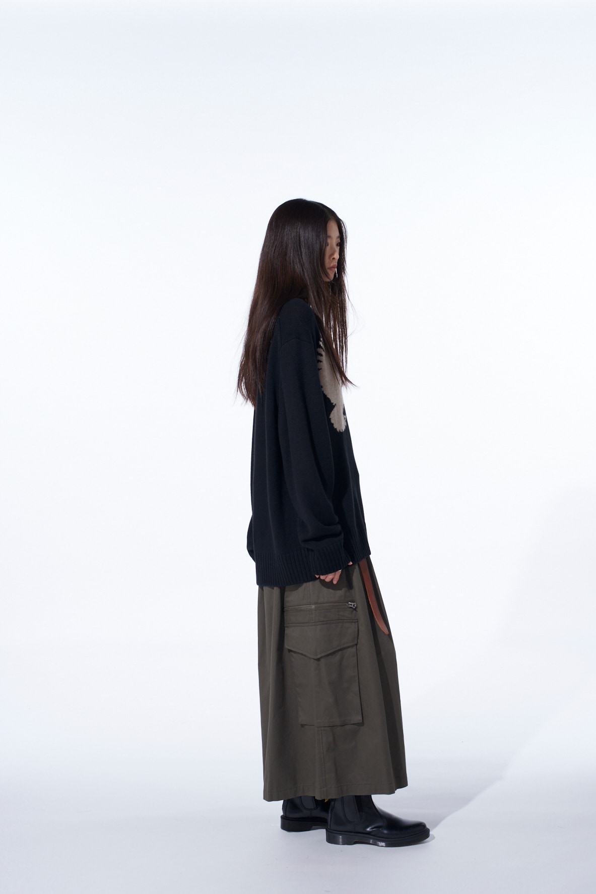 7G WOOL-BLEND INTARSIA CROW-PATTERN HIGH NECK KNIT