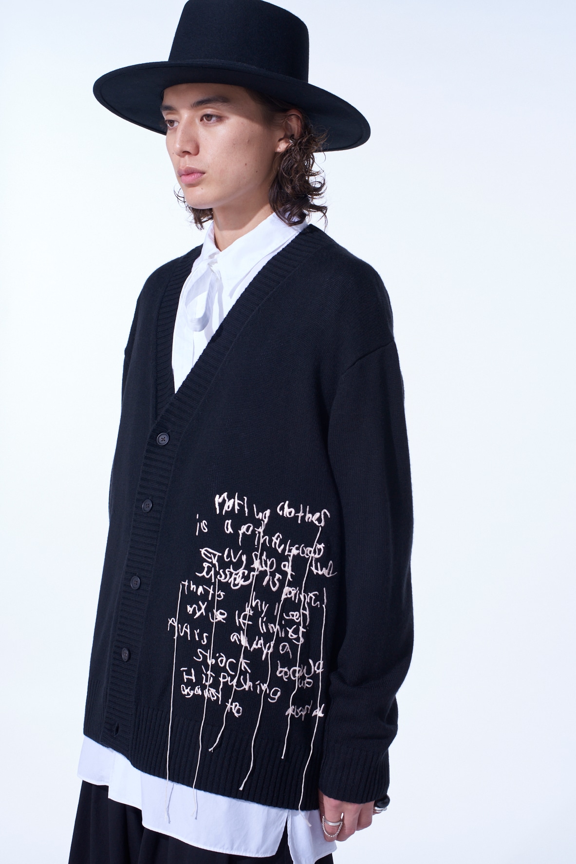 7G WOOL-BLEND INTARSIA MESSAGE CARDIGAN