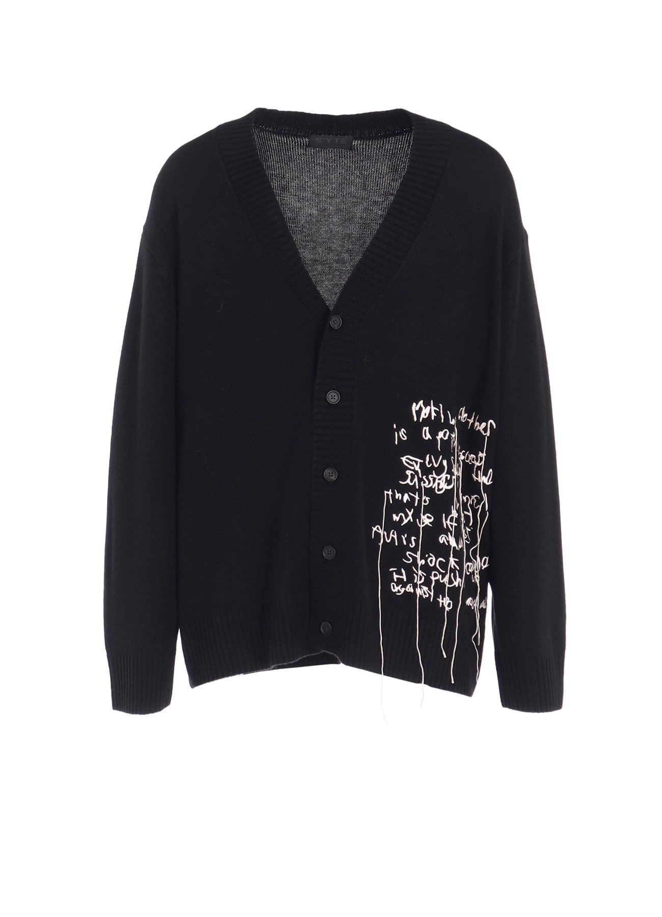 7G WOOL-BLEND INTARSIA MESSAGE CARDIGAN