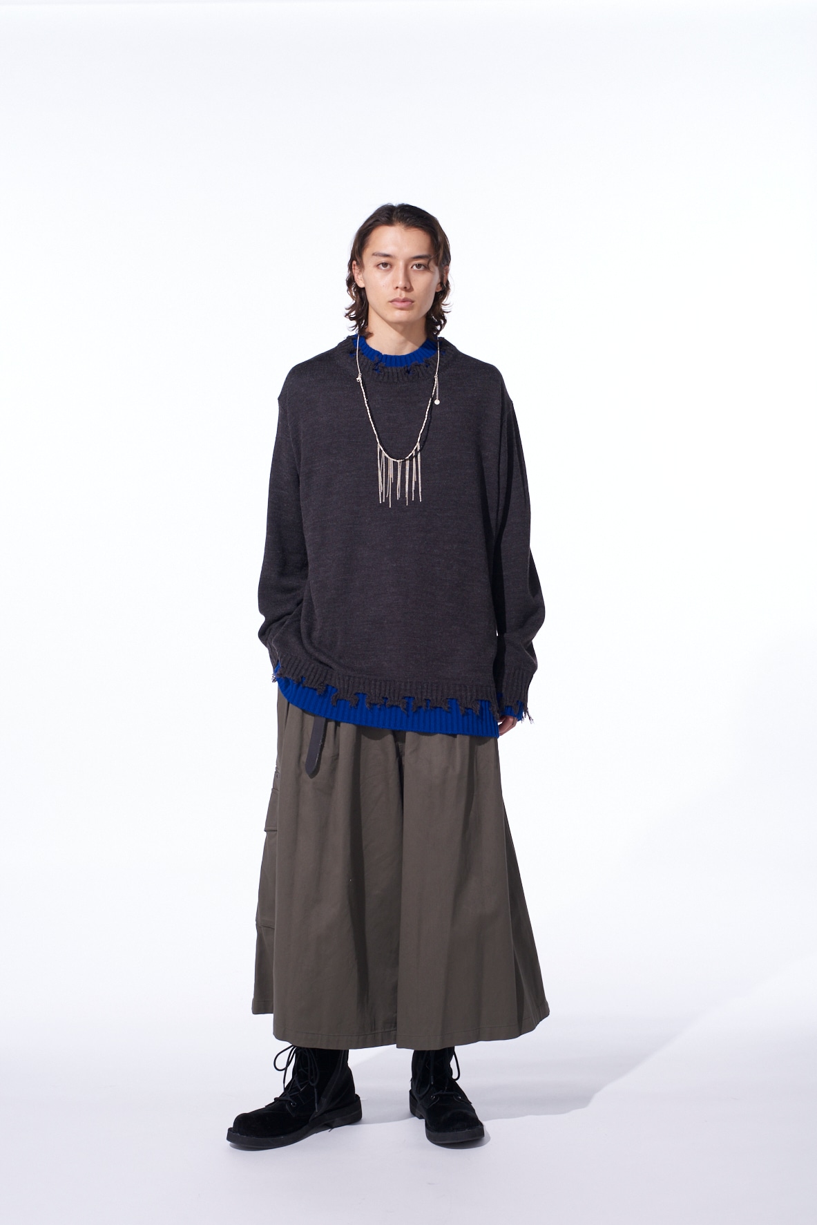 CORPILON BULKY WOOL COLOR-BLOCKED DAMAGE PULLOVER