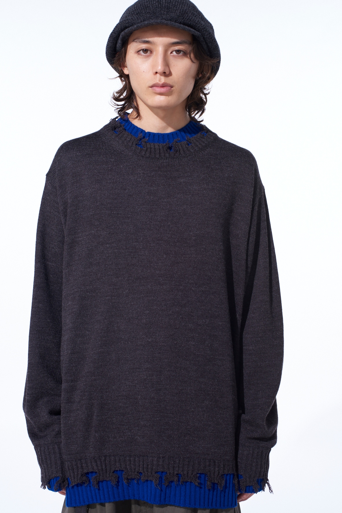 CORPILON BULKY WOOL COLOR-BLOCKED DAMAGE PULLOVER