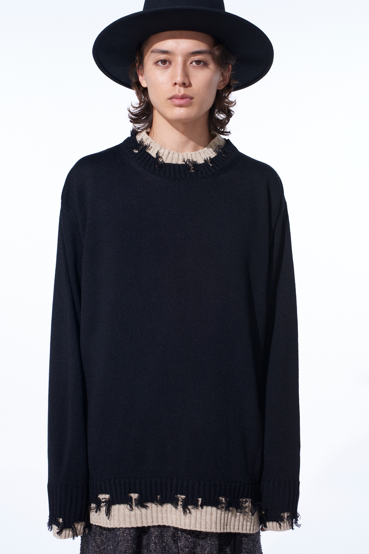 CORPILON BULKY WOOL COLOR-BLOCKED DAMAGE PULLOVER