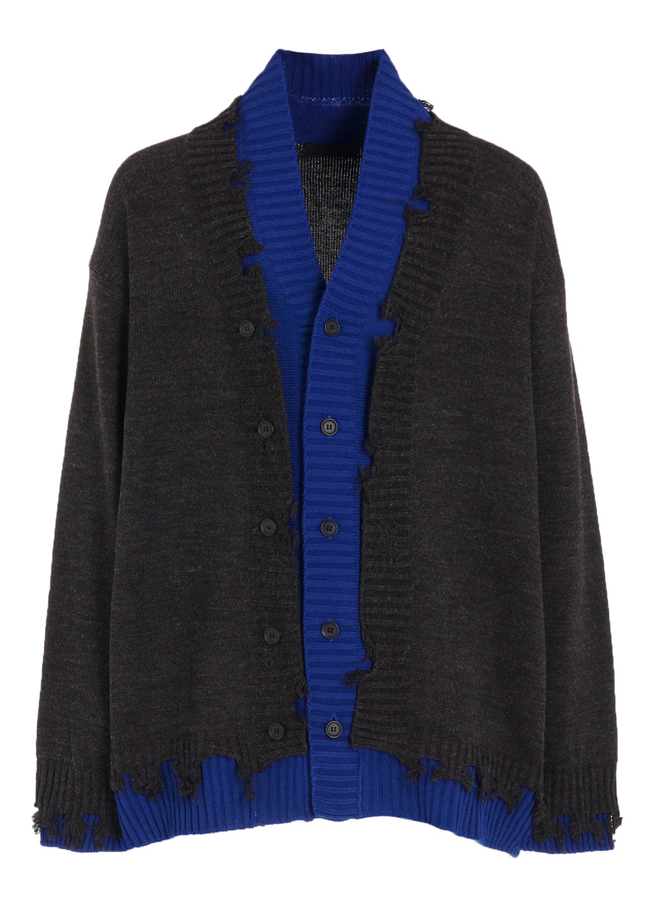 CORPILON BULKY WOOL COLOR-BLOCKED DAMAGE CARDIGAN