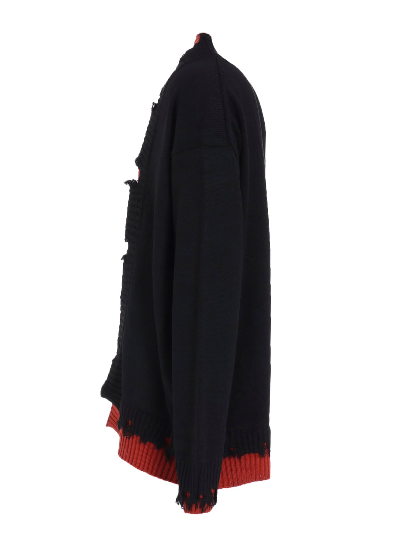 CORPILON BULKY WOOL COLOR-BLOCKED DAMAGE CARDIGAN