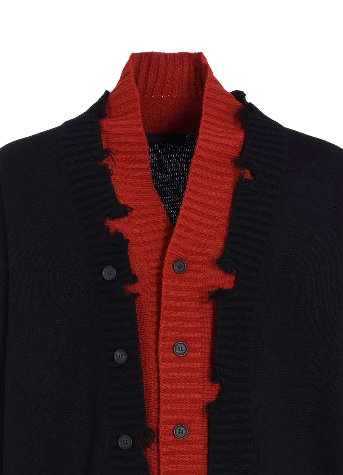 CORPILON BULKY WOOL COLOR-BLOCKED DAMAGE CARDIGAN
