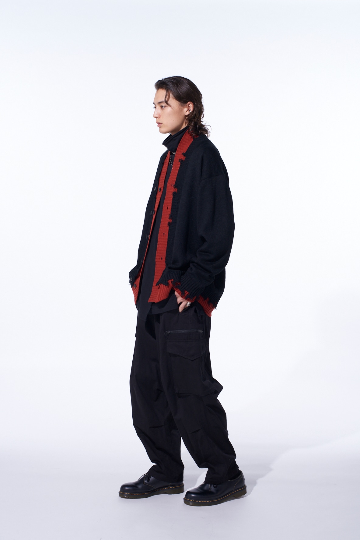 CORPILON BULKY WOOL COLOR-BLOCKED DAMAGE CARDIGAN