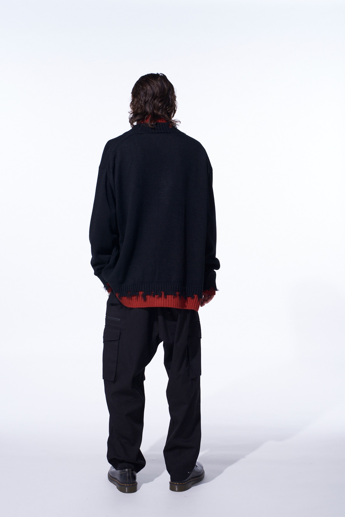 CORPILON BULKY WOOL COLOR-BLOCKED DAMAGE CARDIGAN