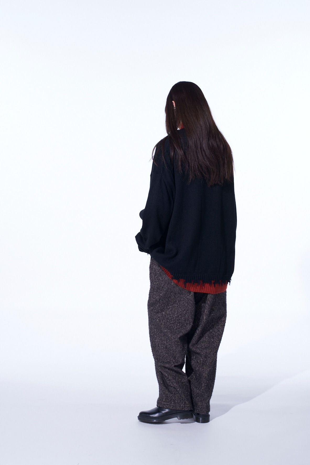 CORPILON BULKY WOOL COLOR-BLOCKED DAMAGE CARDIGAN