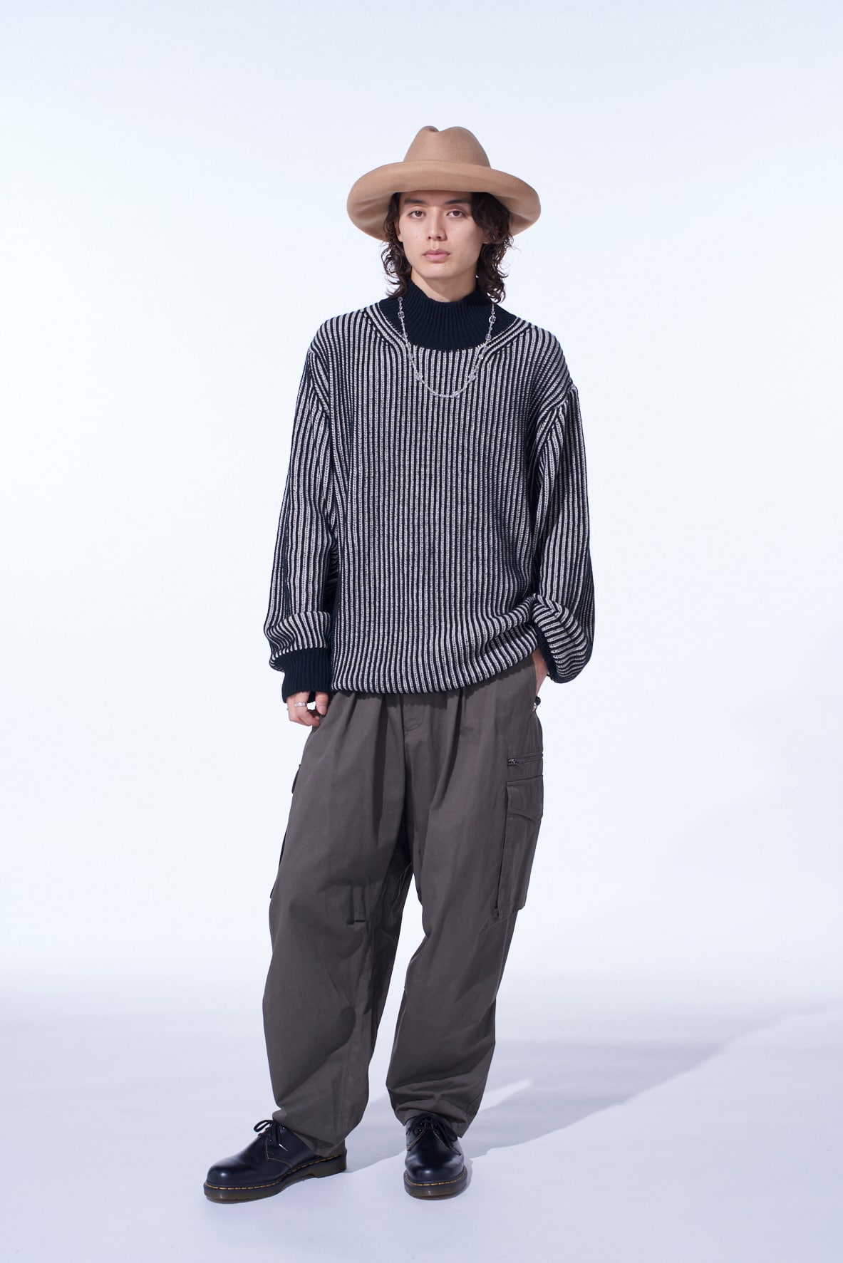 5G BULKY WOOL RIB STITCH OVERSIZED HIGH NECK KNIT