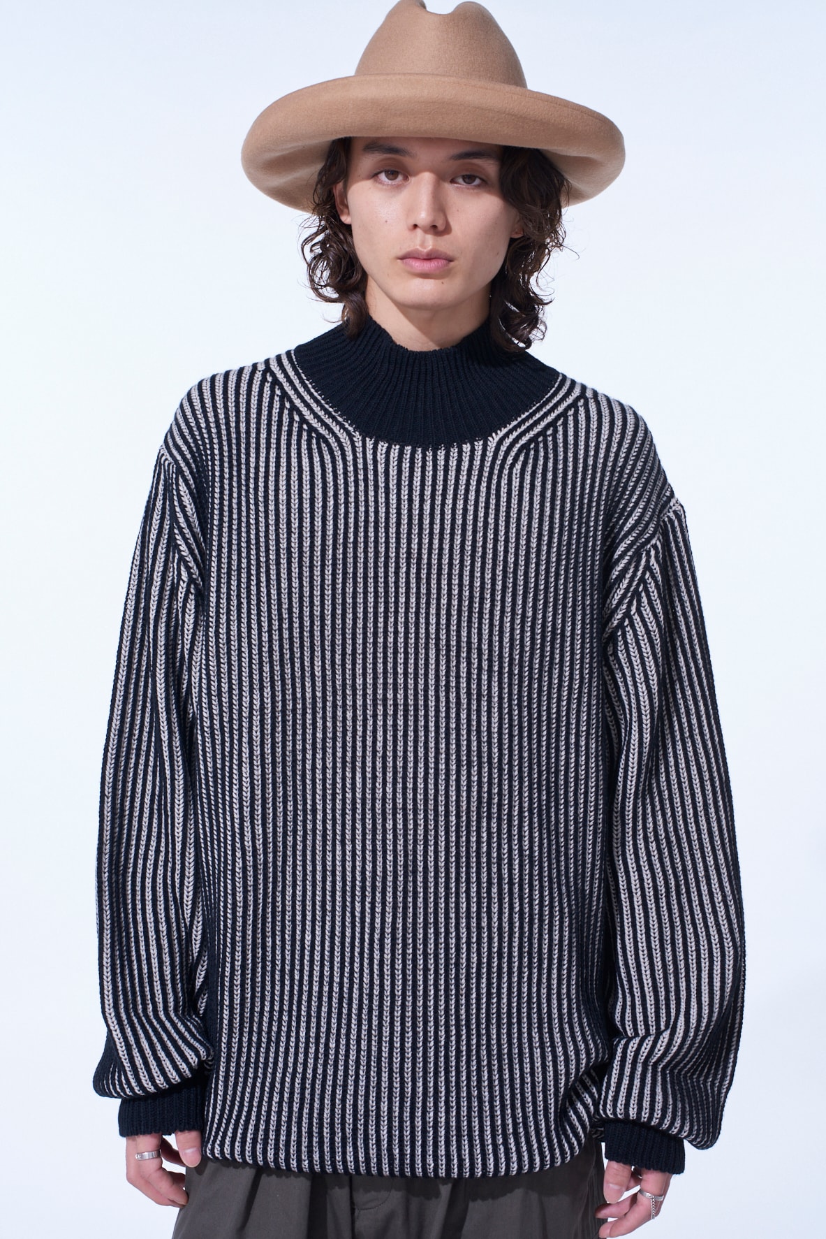 5G BULKY WOOL RIB STITCH OVERSIZED HIGH NECK KNIT