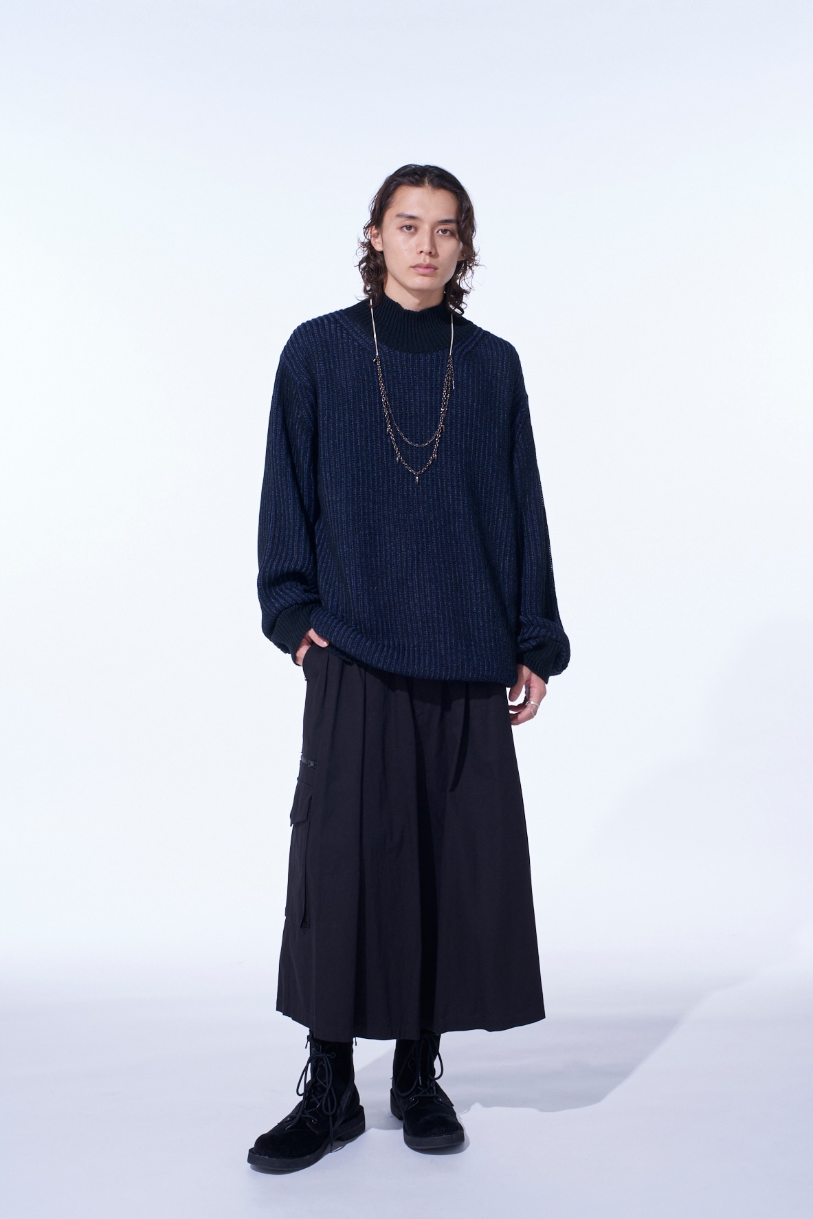 5G BULKY WOOL RIB STITCH OVERSIZED HIGH NECK KNIT
