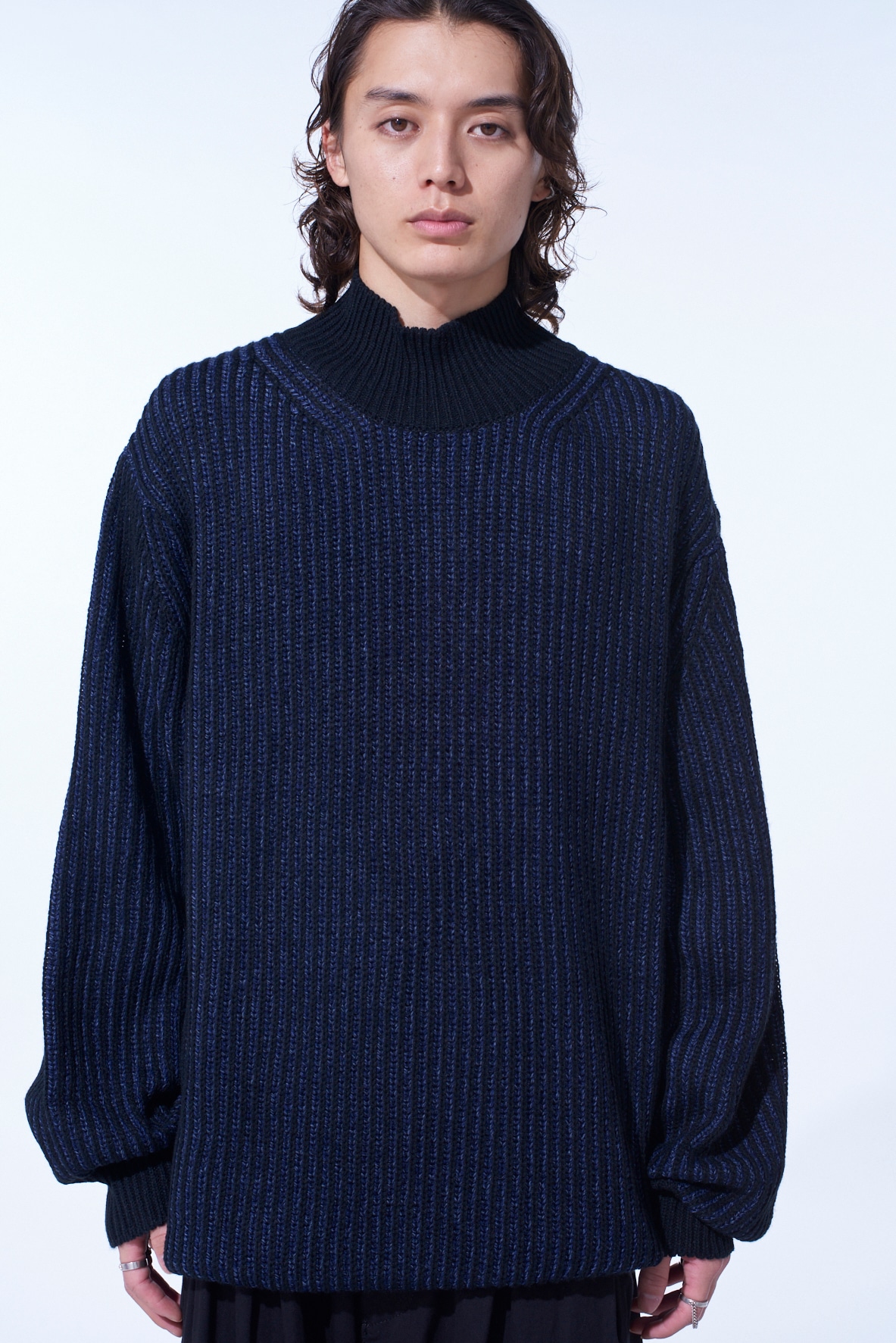 5G BULKY WOOL RIB STITCH OVERSIZED HIGH NECK KNIT
