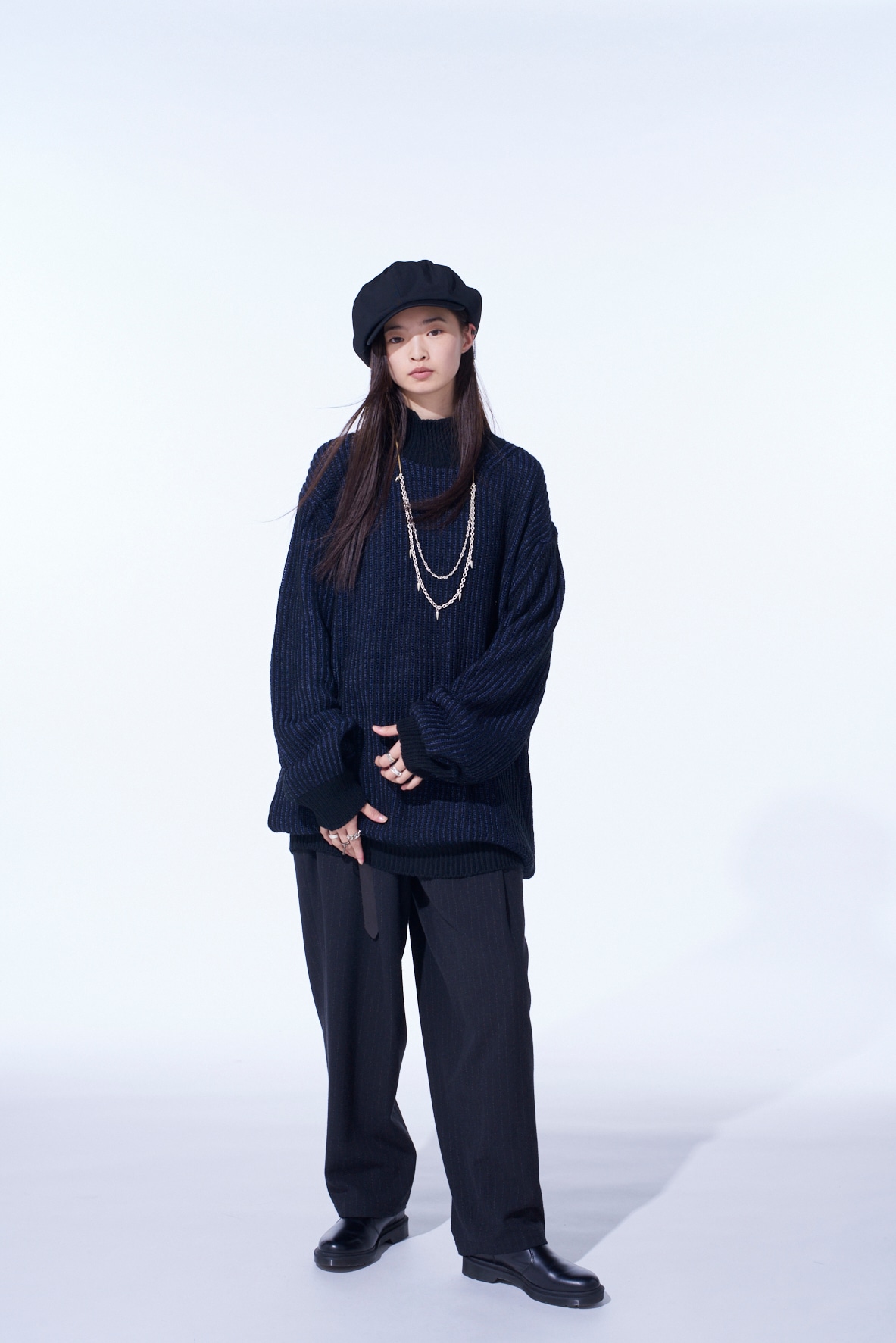 5G BULKY WOOL RIB STITCH OVERSIZED HIGH NECK KNIT