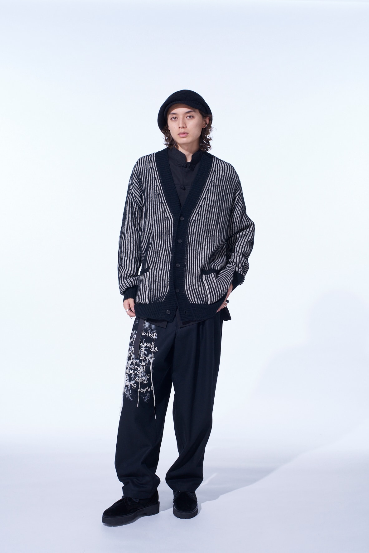 5G BULKY WOOL RIB STITCH V-NECK CARDIGAN