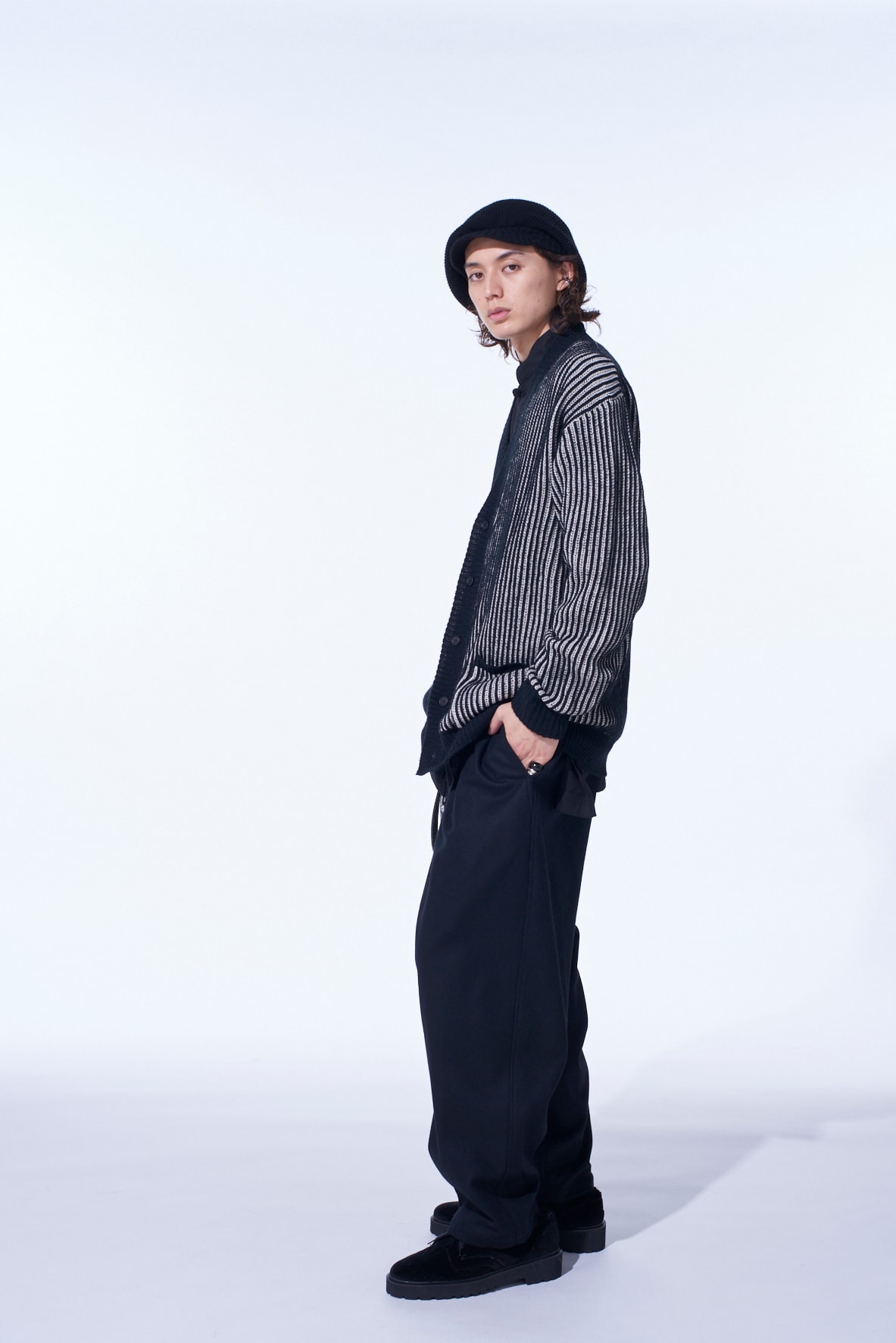 5G BULKY WOOL RIB STITCH V-NECK CARDIGAN