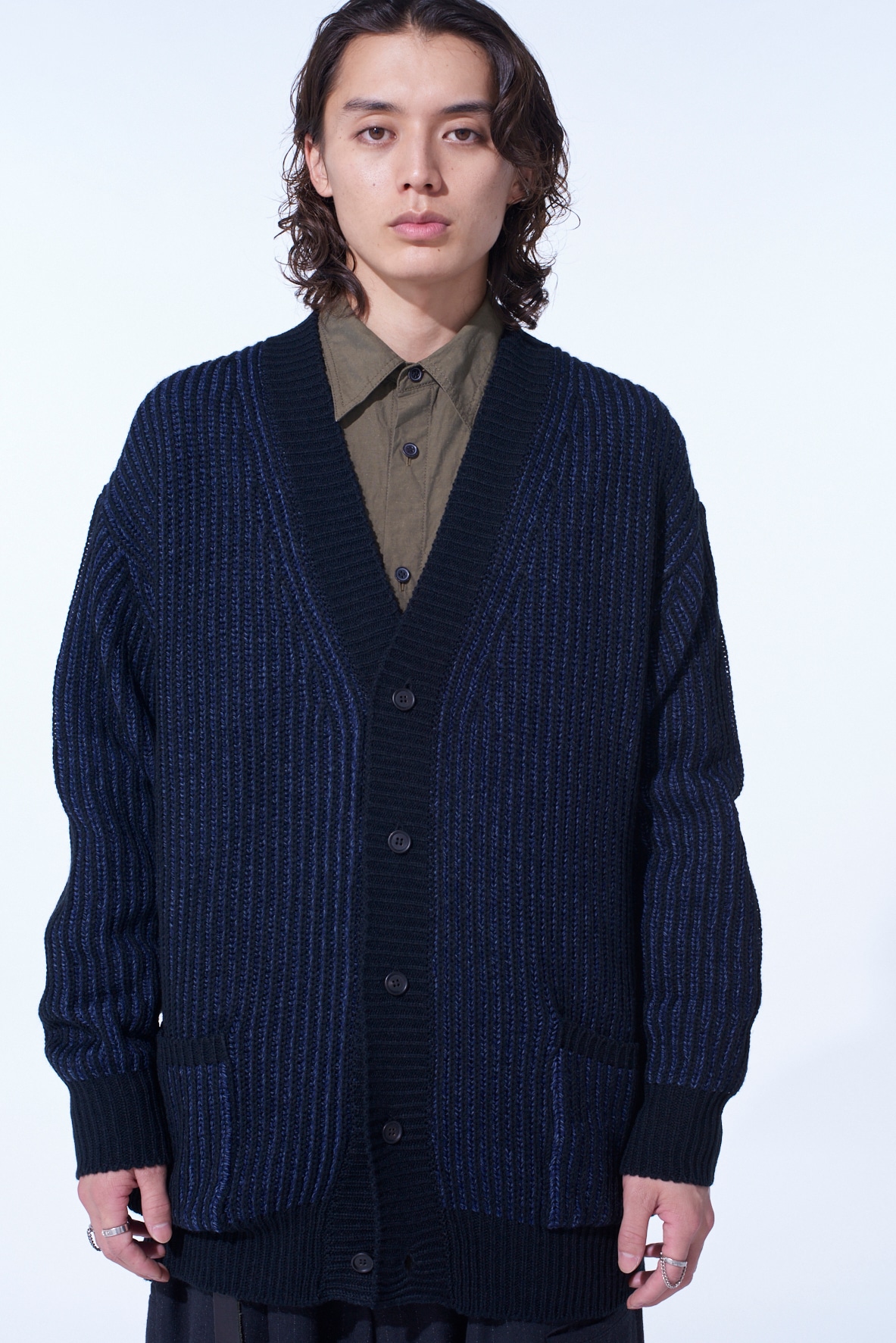 5G BULKY WOOL RIB STITCH V-NECK CARDIGAN