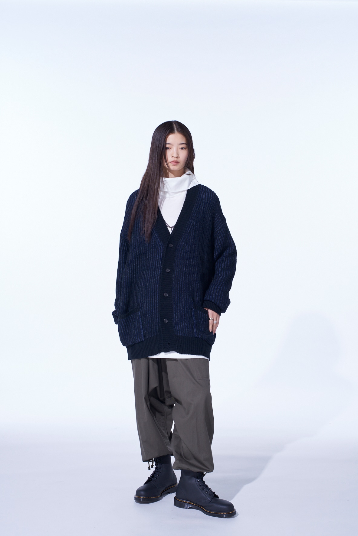 5G BULKY WOOL RIB STITCH V-NECK CARDIGAN