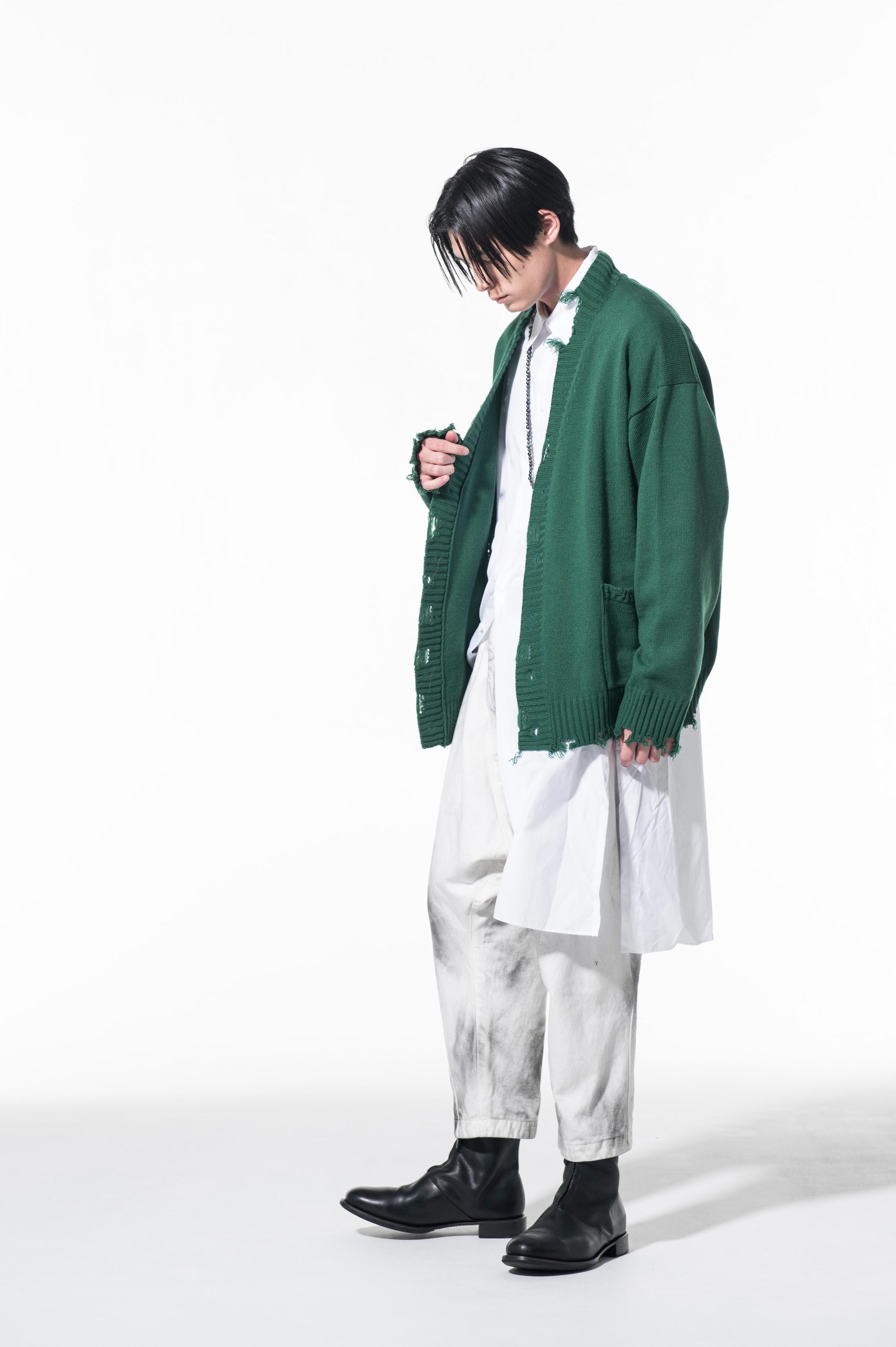 7G BULKY WOOL DAMAGE V-NECK CARDIGAN(M Green): S'YTE｜THE SHOP