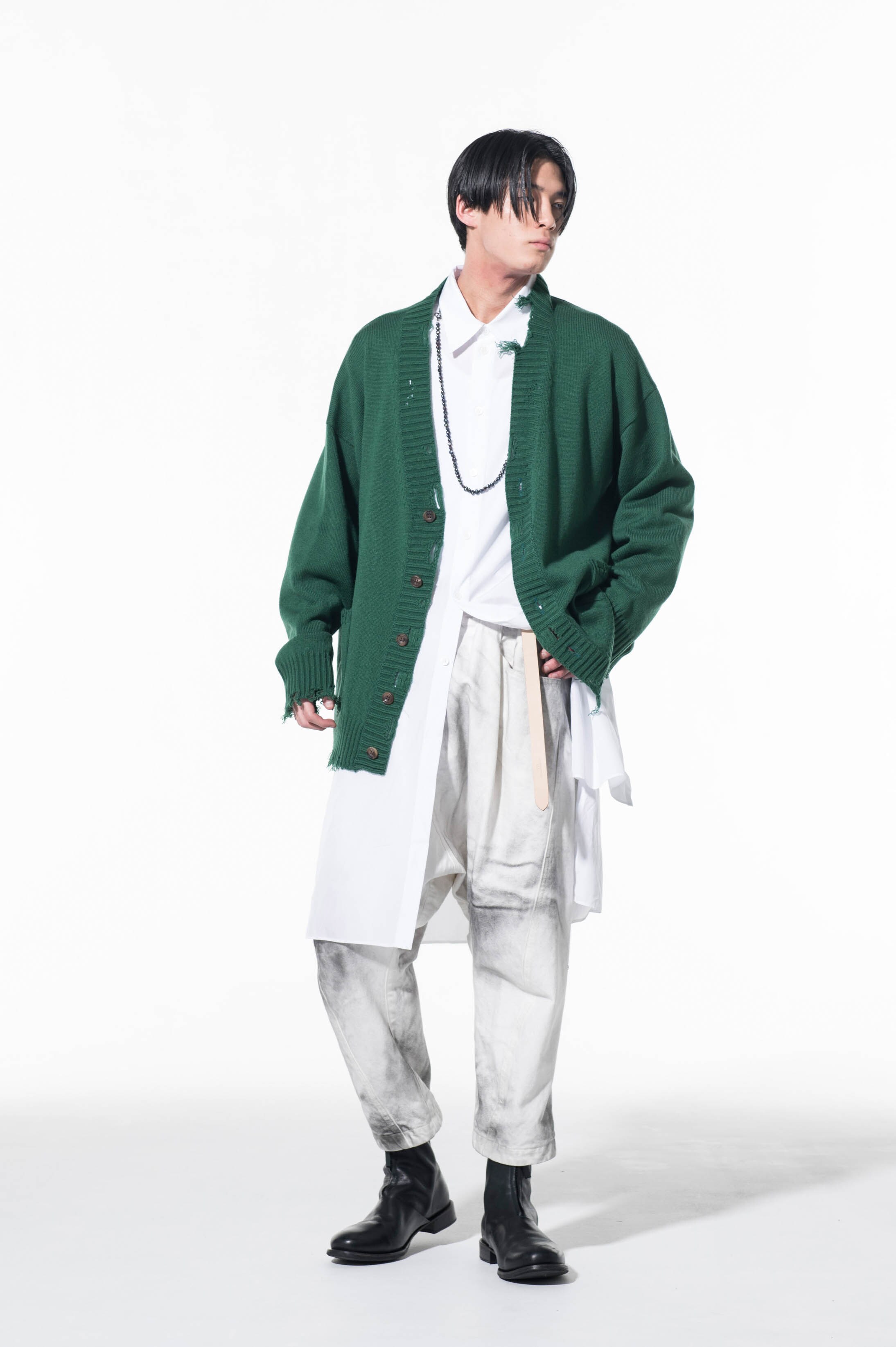 s'yte サイト 7G Bulky Wool Damage V-neck Cardigan バルキーウール