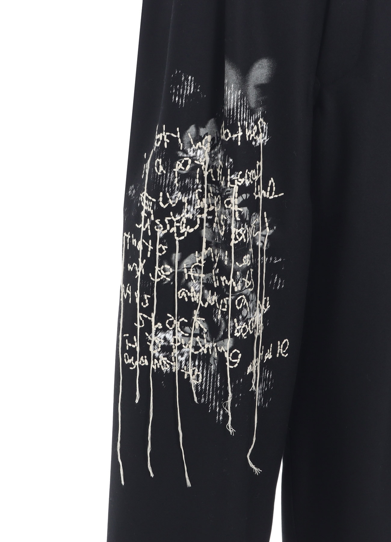 LAMB WOOL PRINTED MESSEGE EMBROIDERY 2 TUCK SUSPENDER PANTS