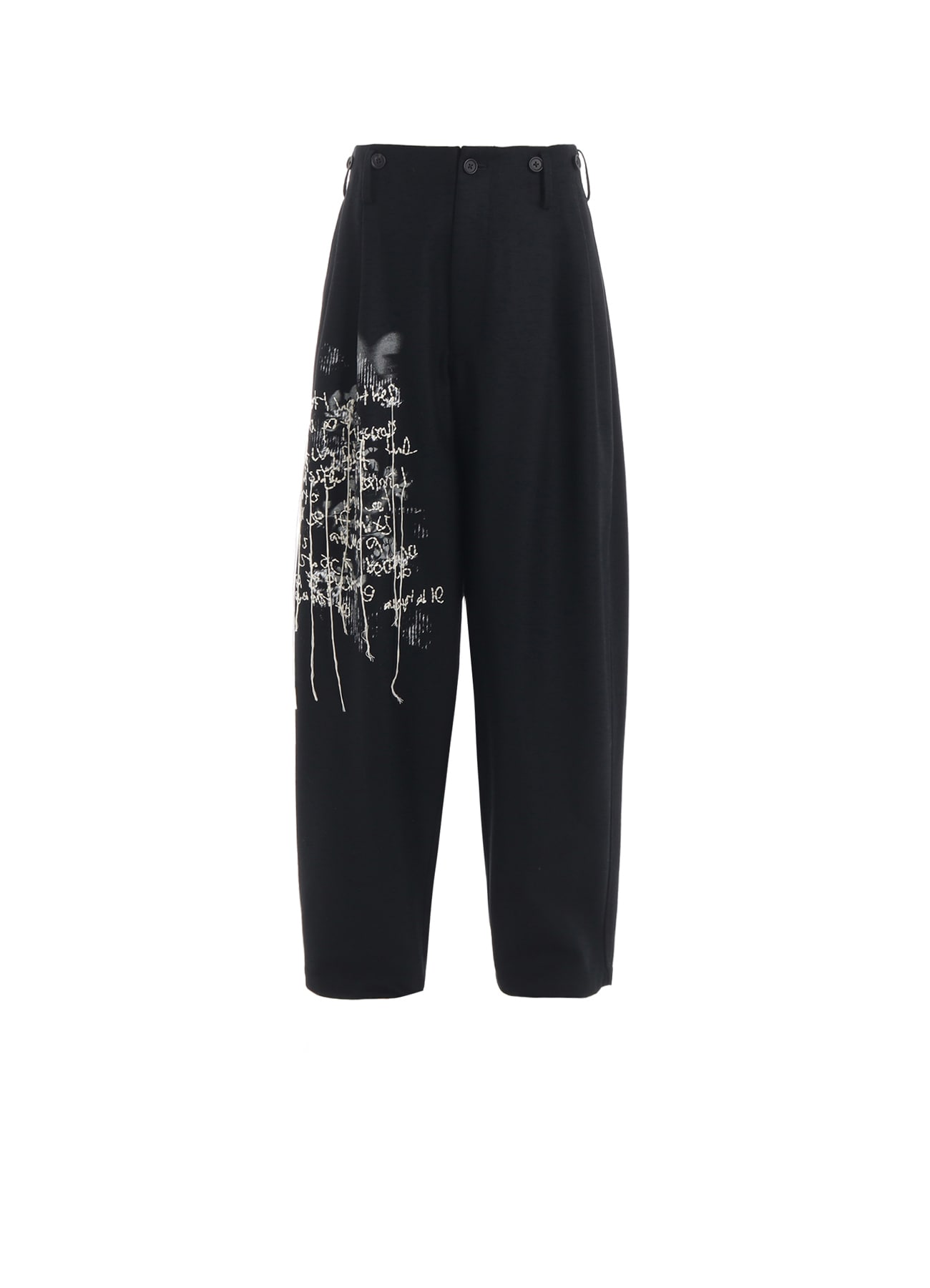 LAMB WOOL PRINTED MESSEGE EMBROIDERY 2 TUCK SUSPENDER PANTS