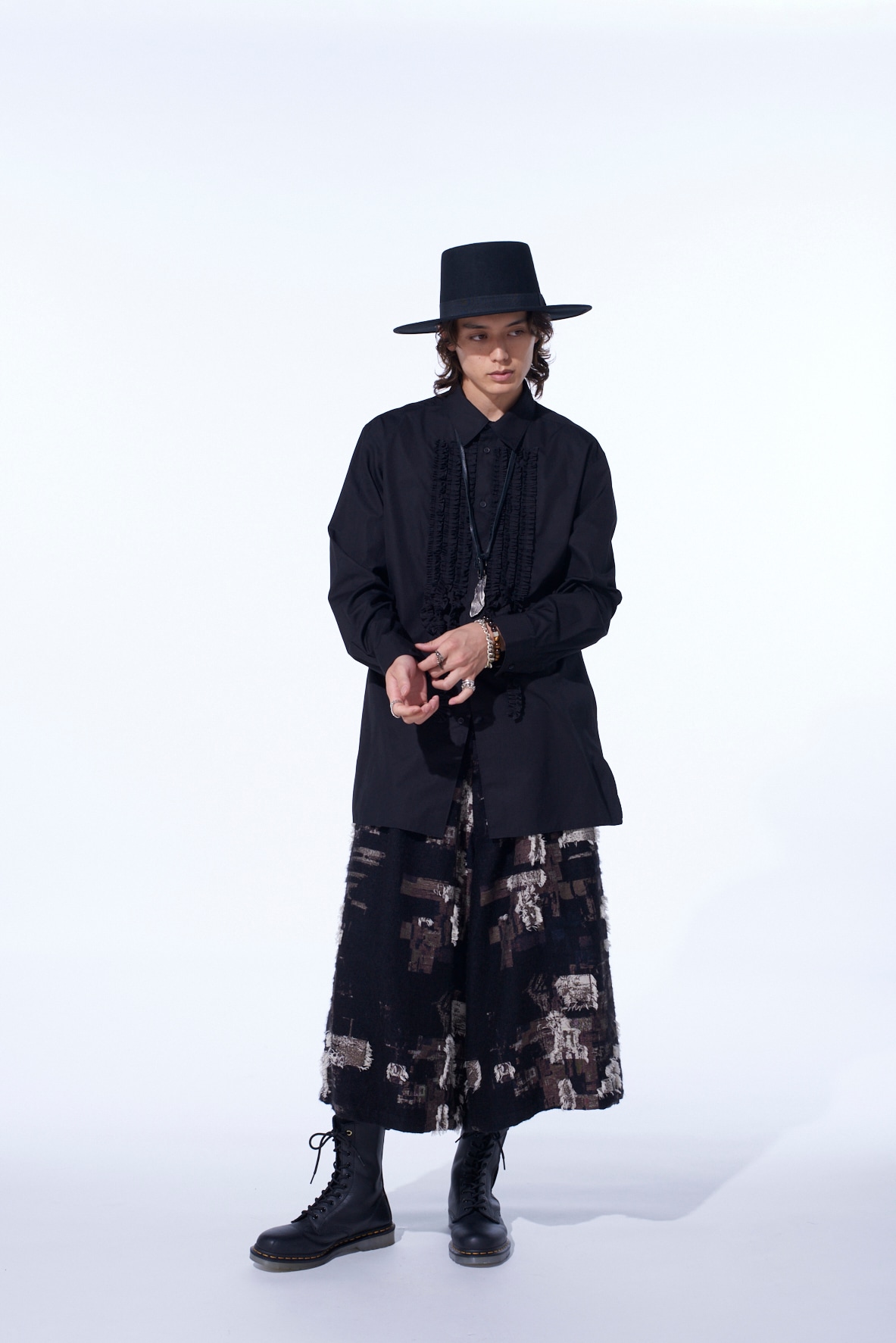 PATCHWORK CUT JACQUARD CULOTTE PANTS