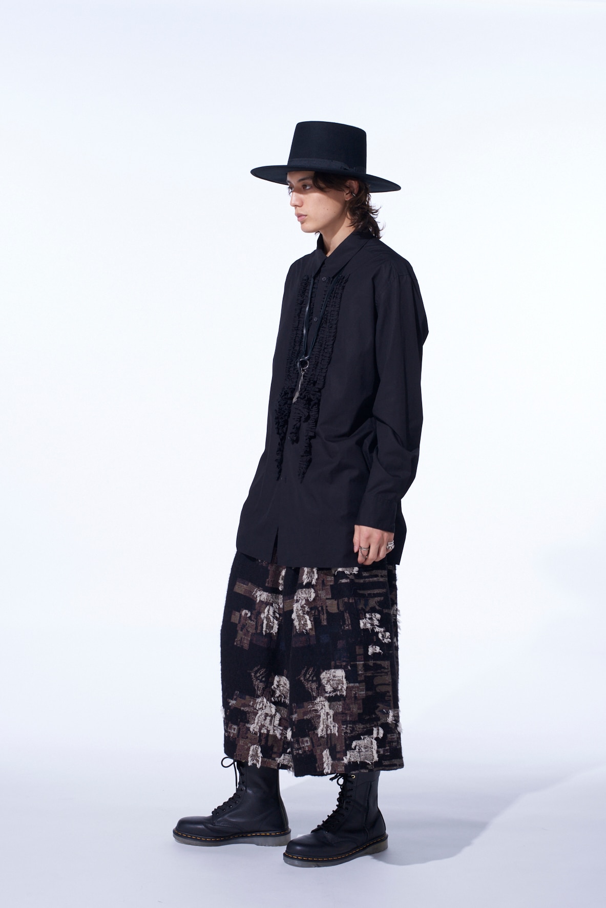 PATCHWORK CUT JACQUARD CULOTTE PANTS