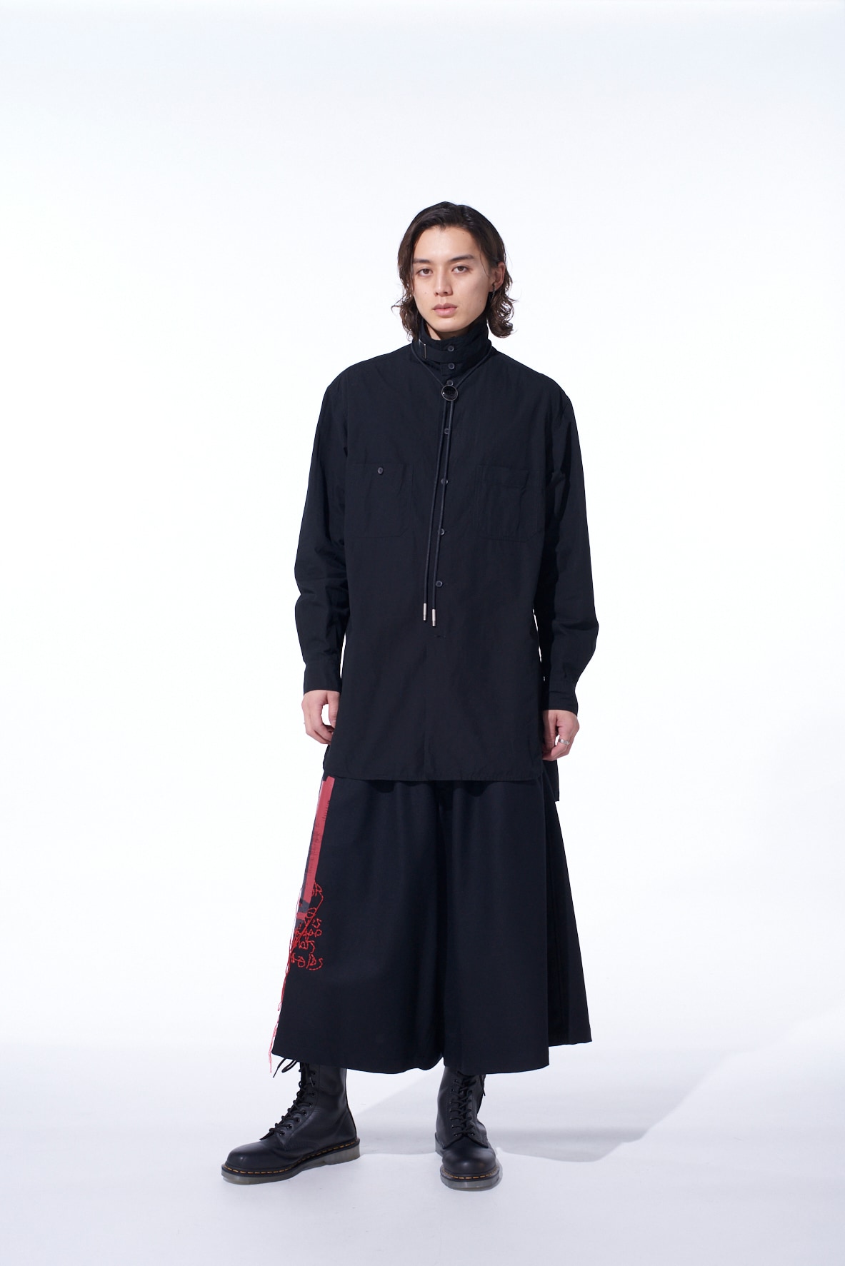 LAMB WOOL PRINTED MESSEGE EMBROIDERY CULOTTE PANTS