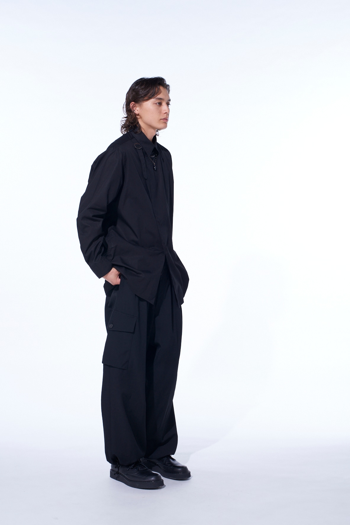 WASHER WOOL GABARDINE 2 TUCK CARGO PANTS