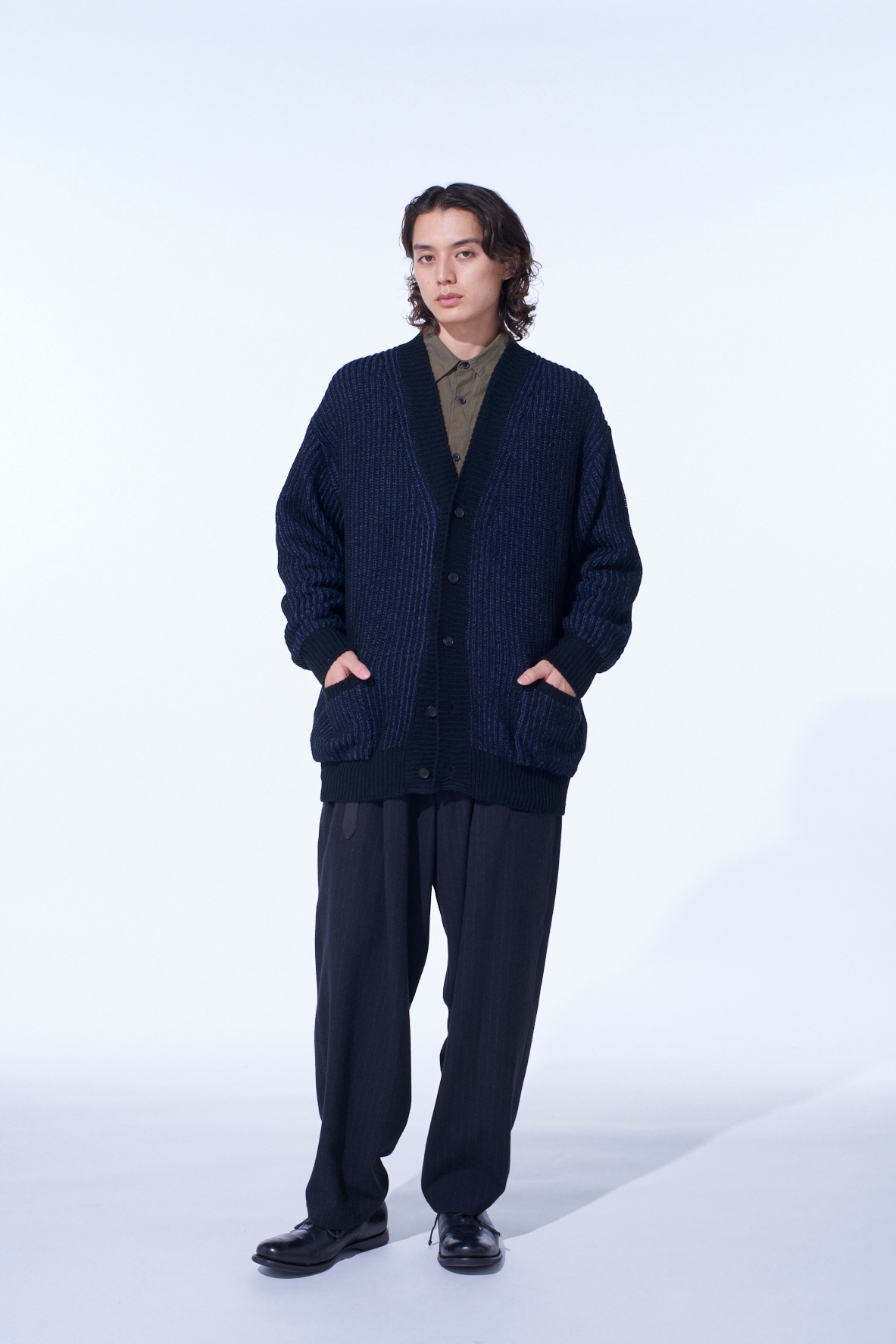 STRIPED SILK ANGORA WOOL 2 TUCK CARGO PANTS